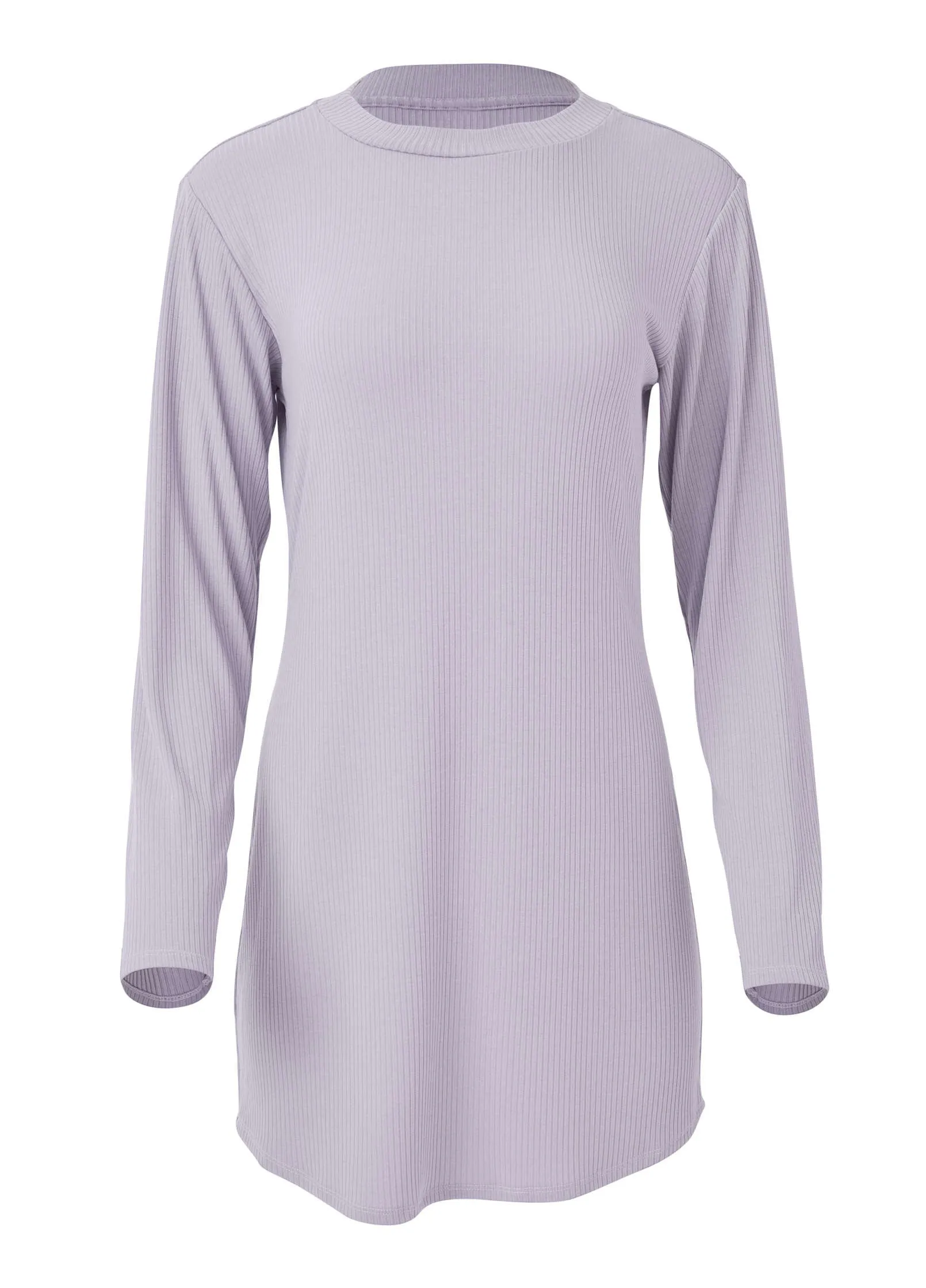 Ribbed T-Shirt Dress - Light Purple