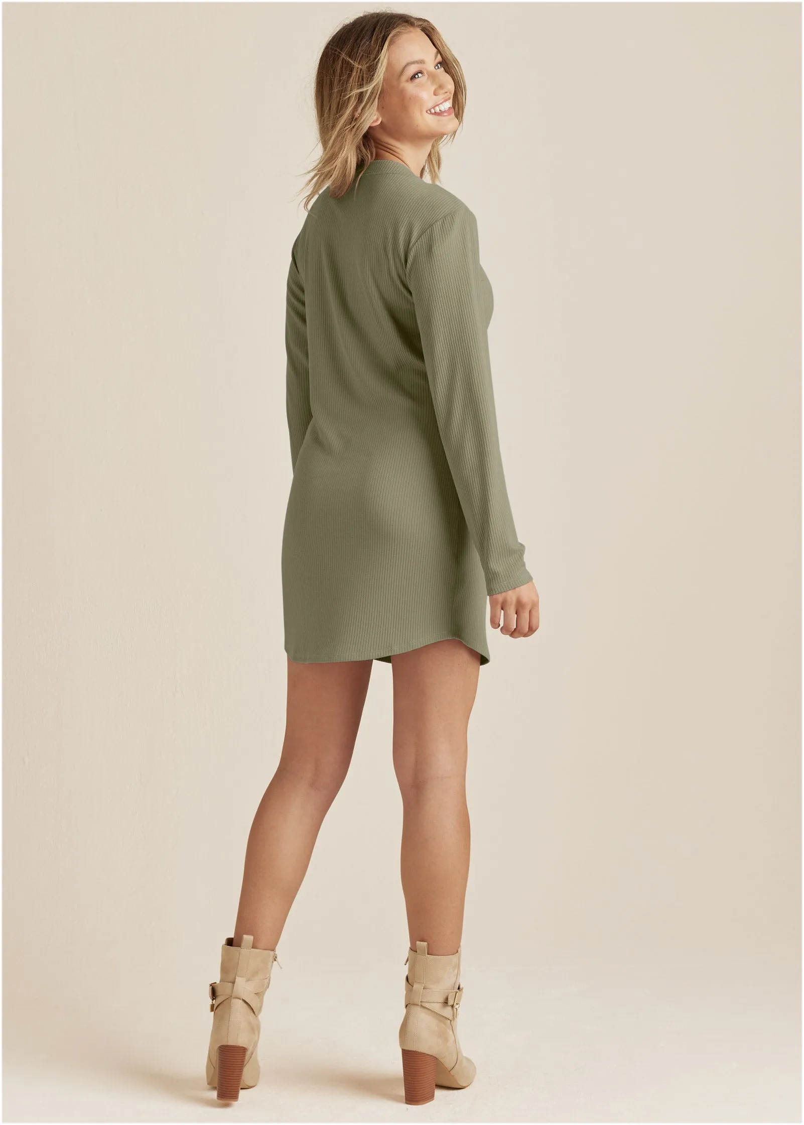 Ribbed T-Shirt Dress - Olive