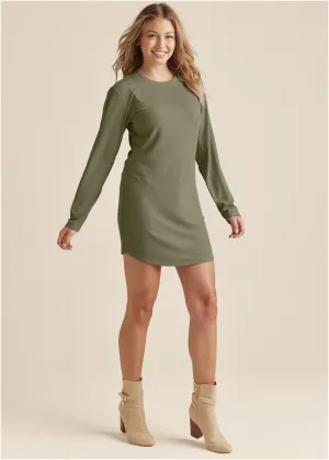 Ribbed T-Shirt Dress - Olive