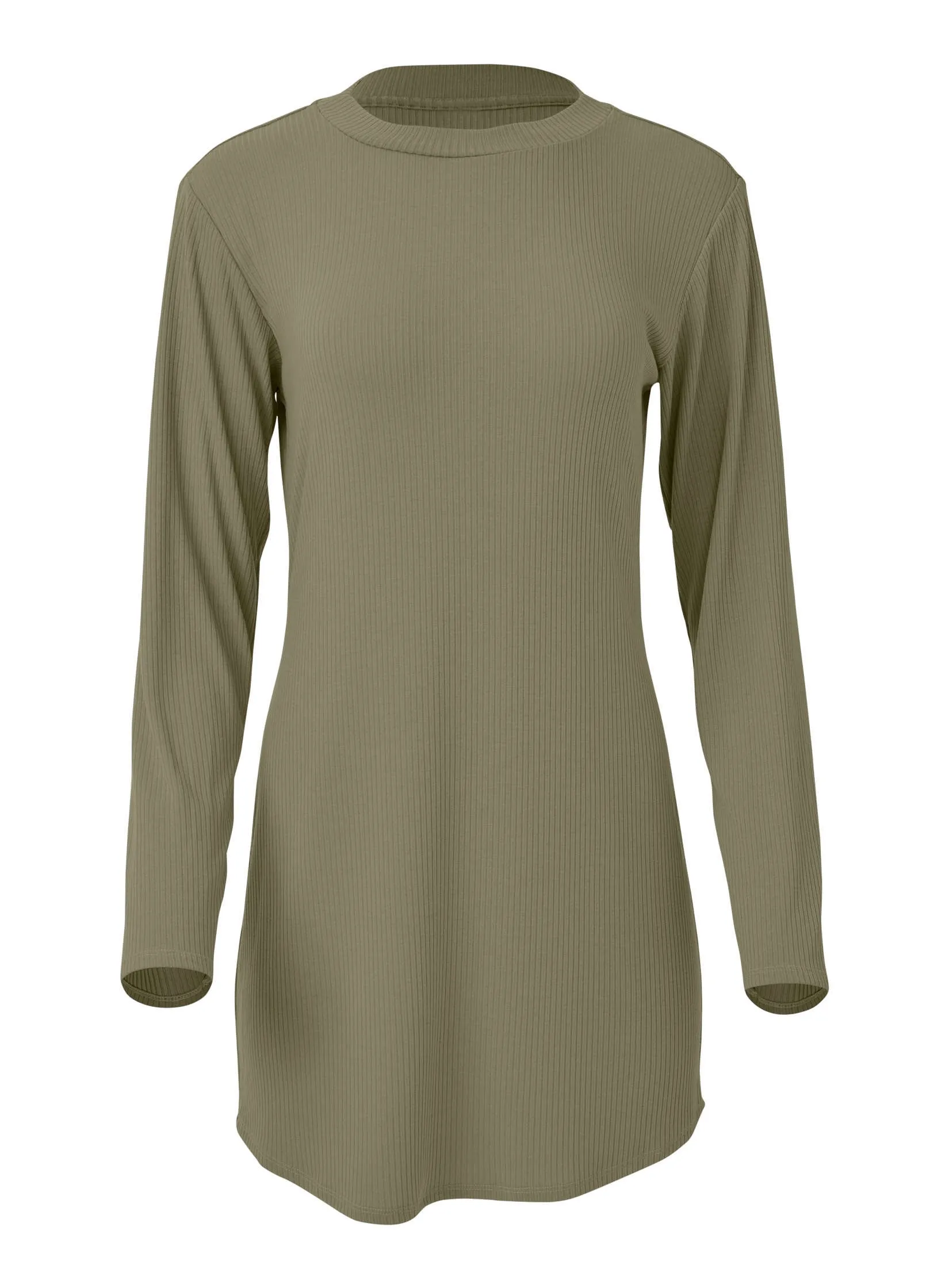 Ribbed T-Shirt Dress - Olive