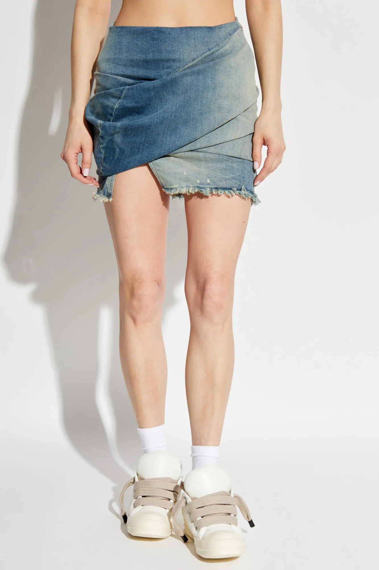 Rick Owens Drkshdw Denim Skirt Draped Mini