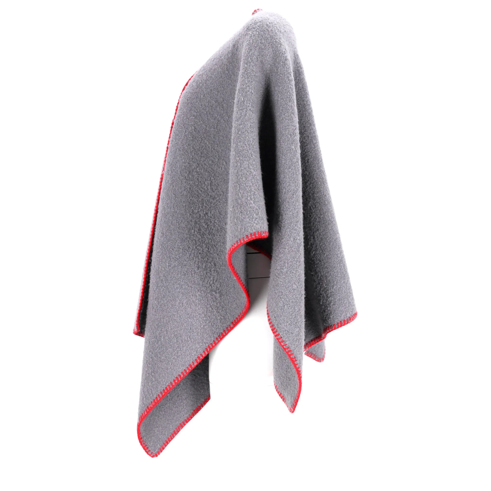 Rick Owens Whipstitch-Edged Poncho in Grey Wool