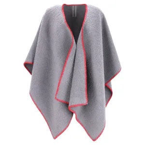 Rick Owens Whipstitch-Edged Poncho in Grey Wool