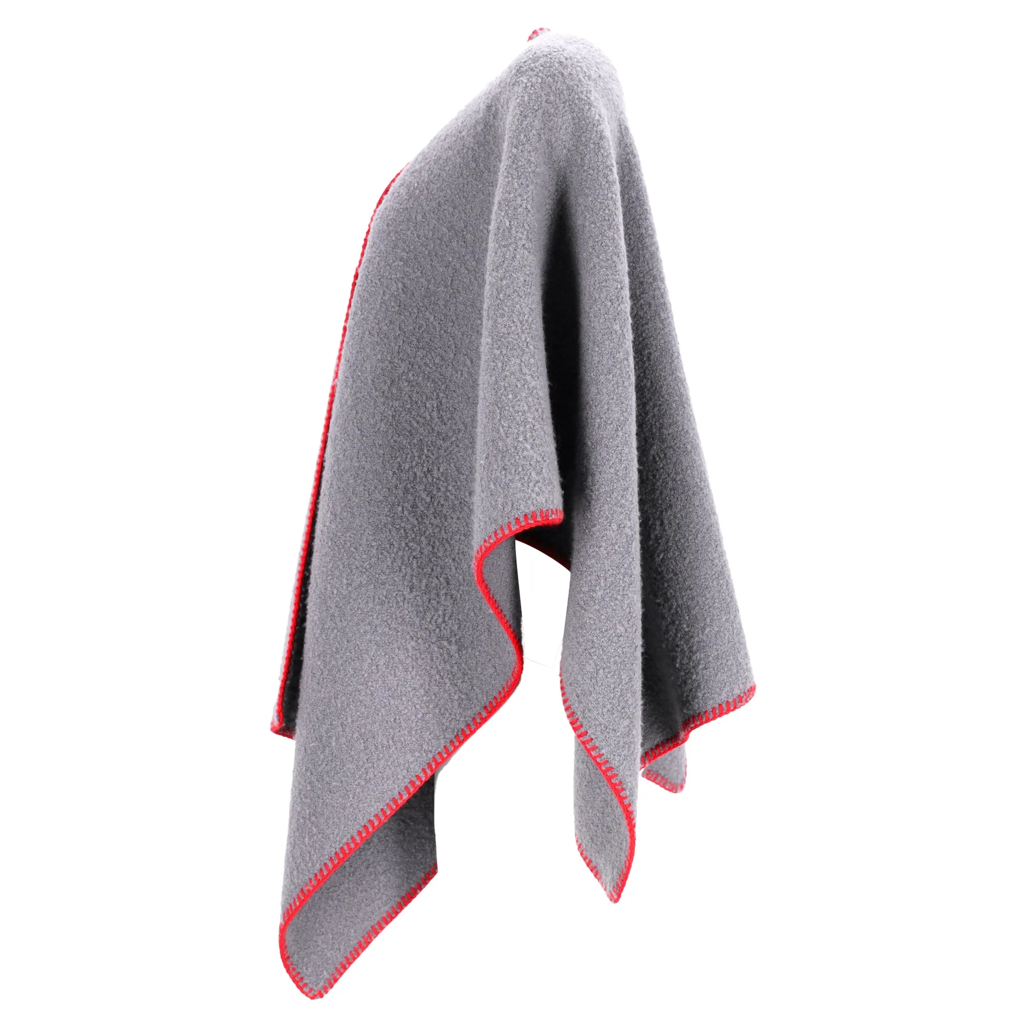 Rick Owens Whipstitch-Edged Poncho in Grey Wool