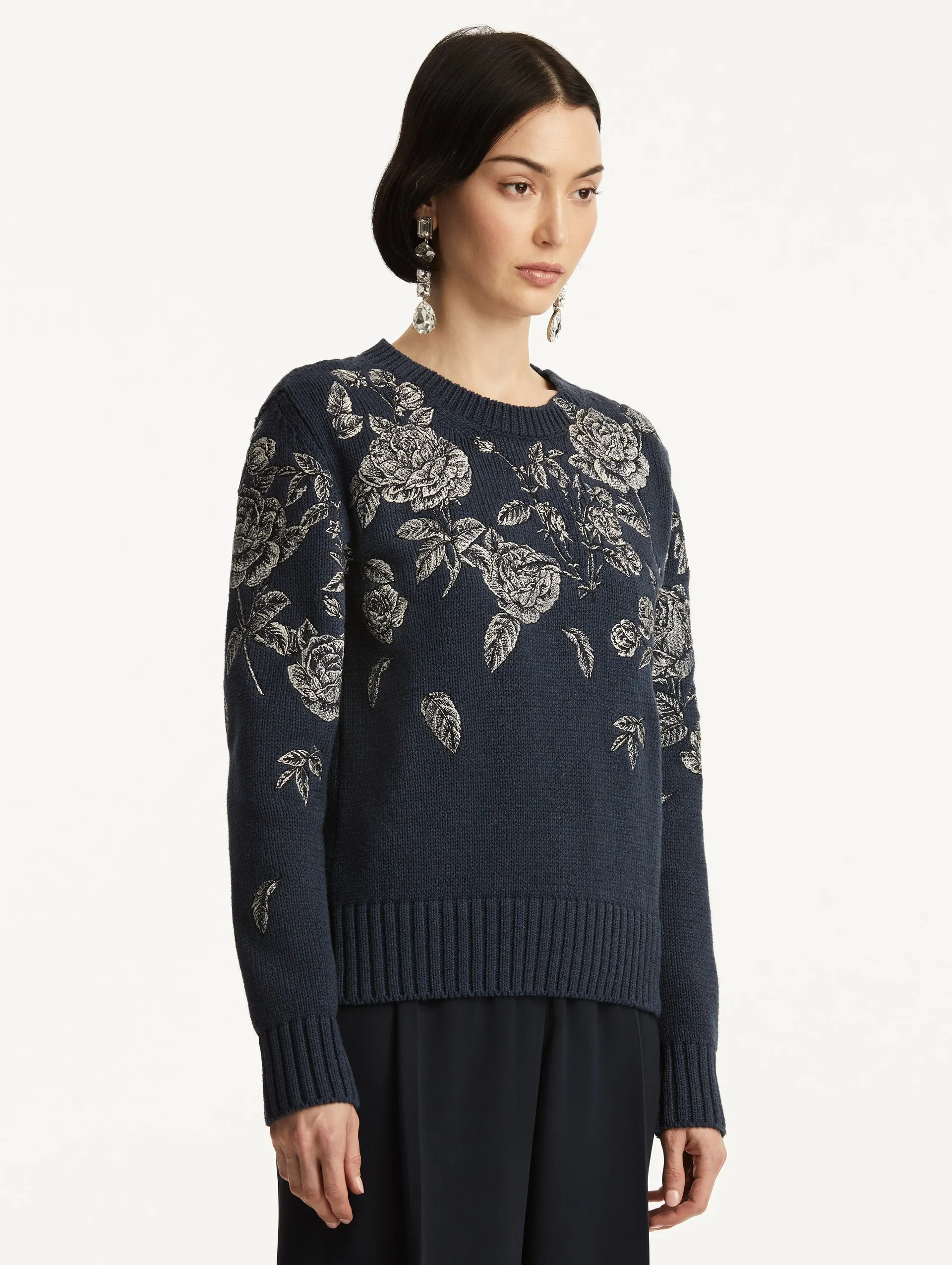 Rose Embroidered Pullover