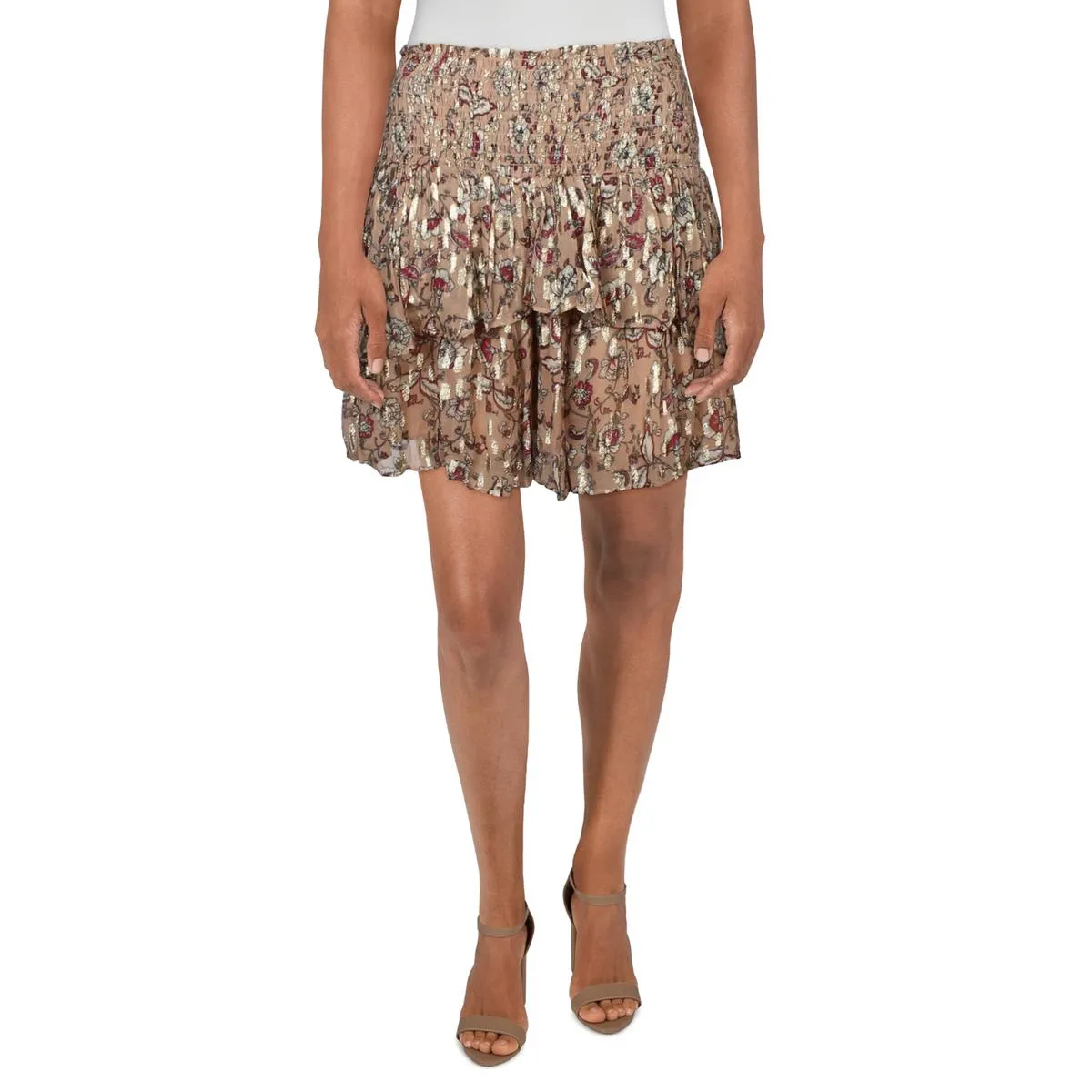 Roxanne Skirt Womens Tiered Runched Mini Skirt