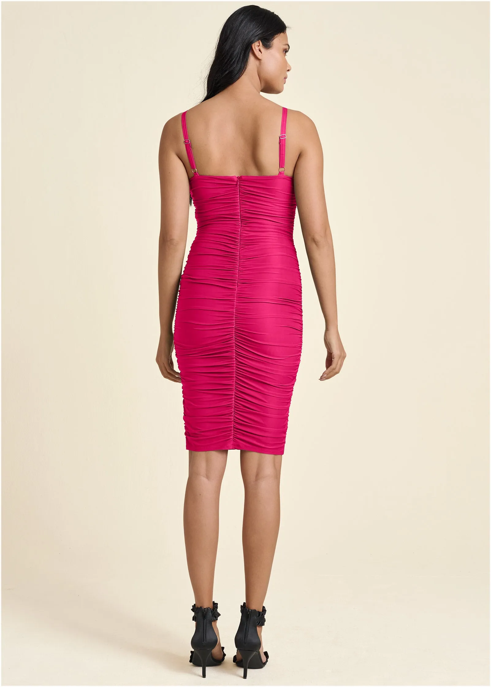 Ruched Mini Dress - Fuchsia