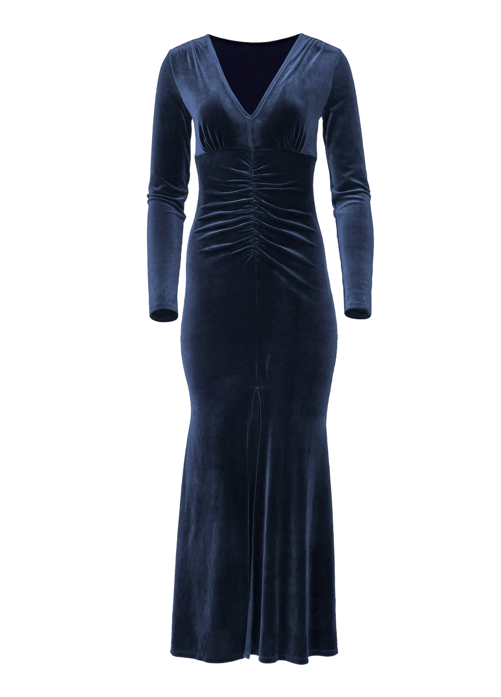 Ruched Velvet Maxi Gown - Navy