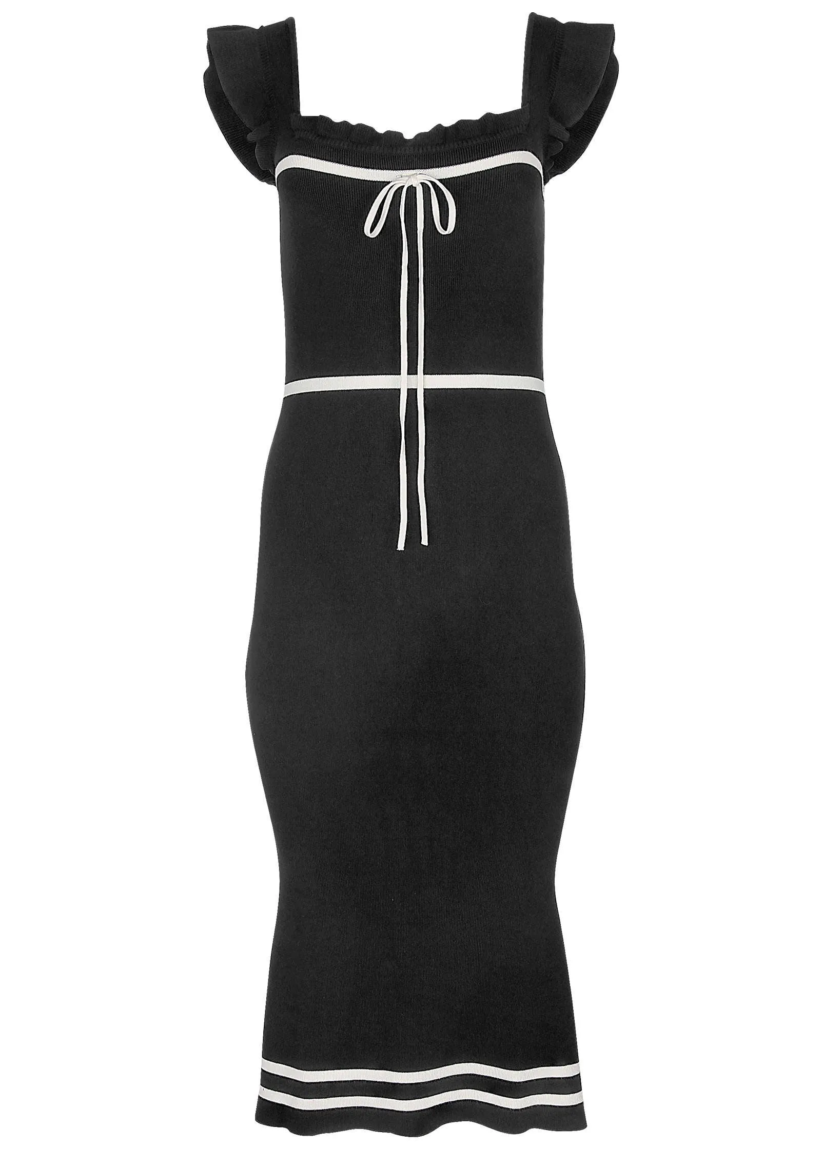 Ruffle Contrast Midi Dress - Black