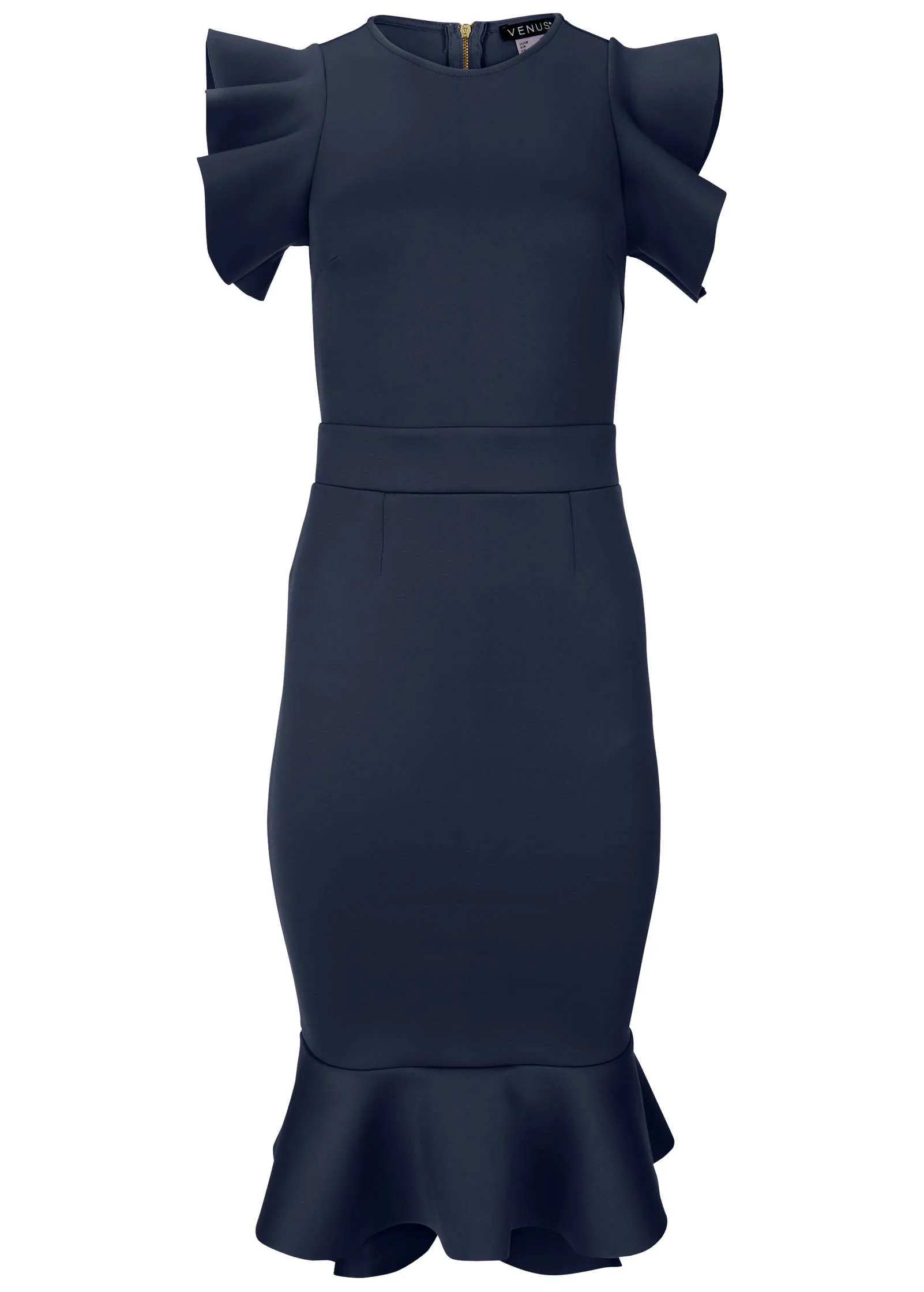 Ruffle Detail Dress - Navy