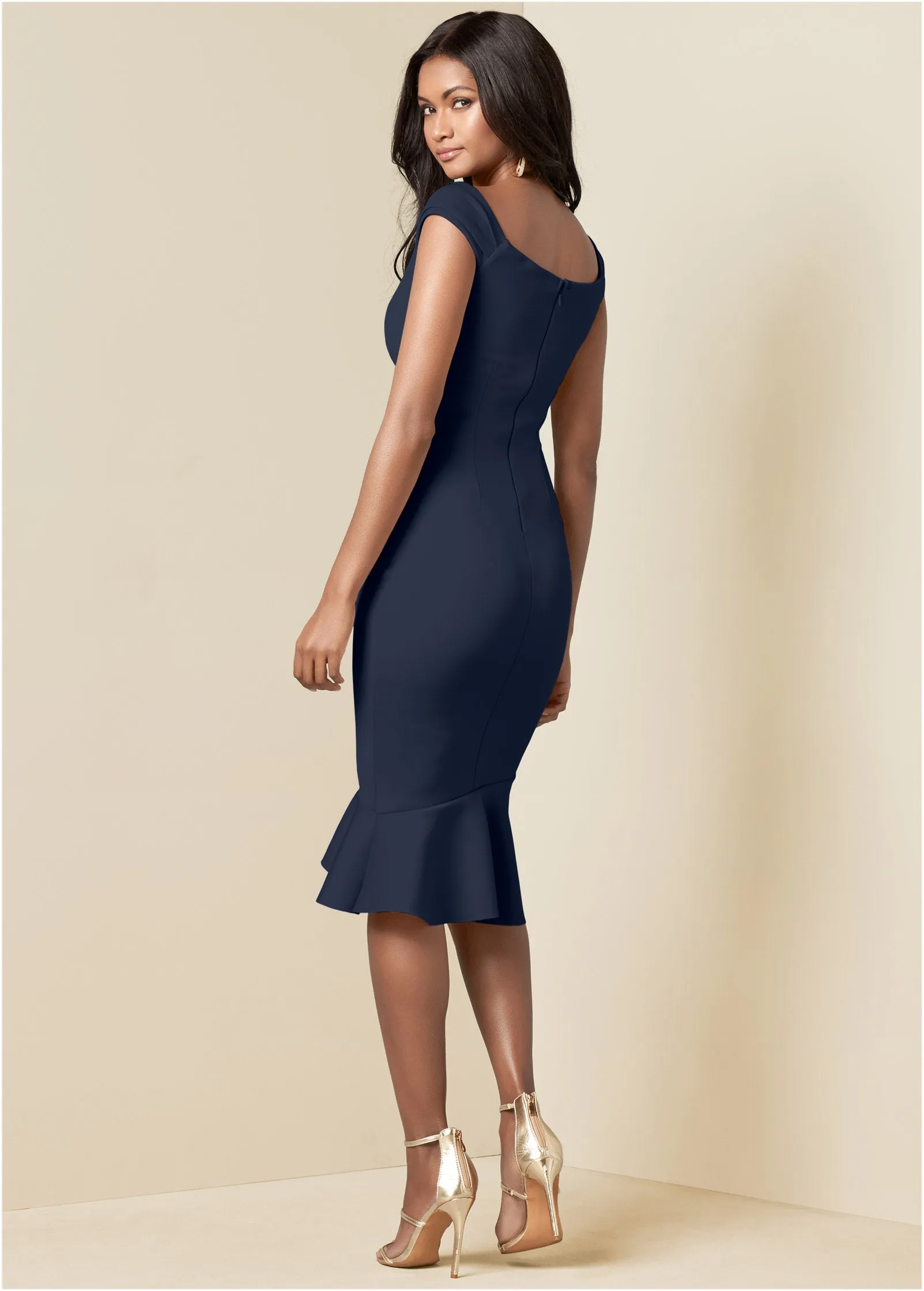 Ruffle Detail Dress - Navy
