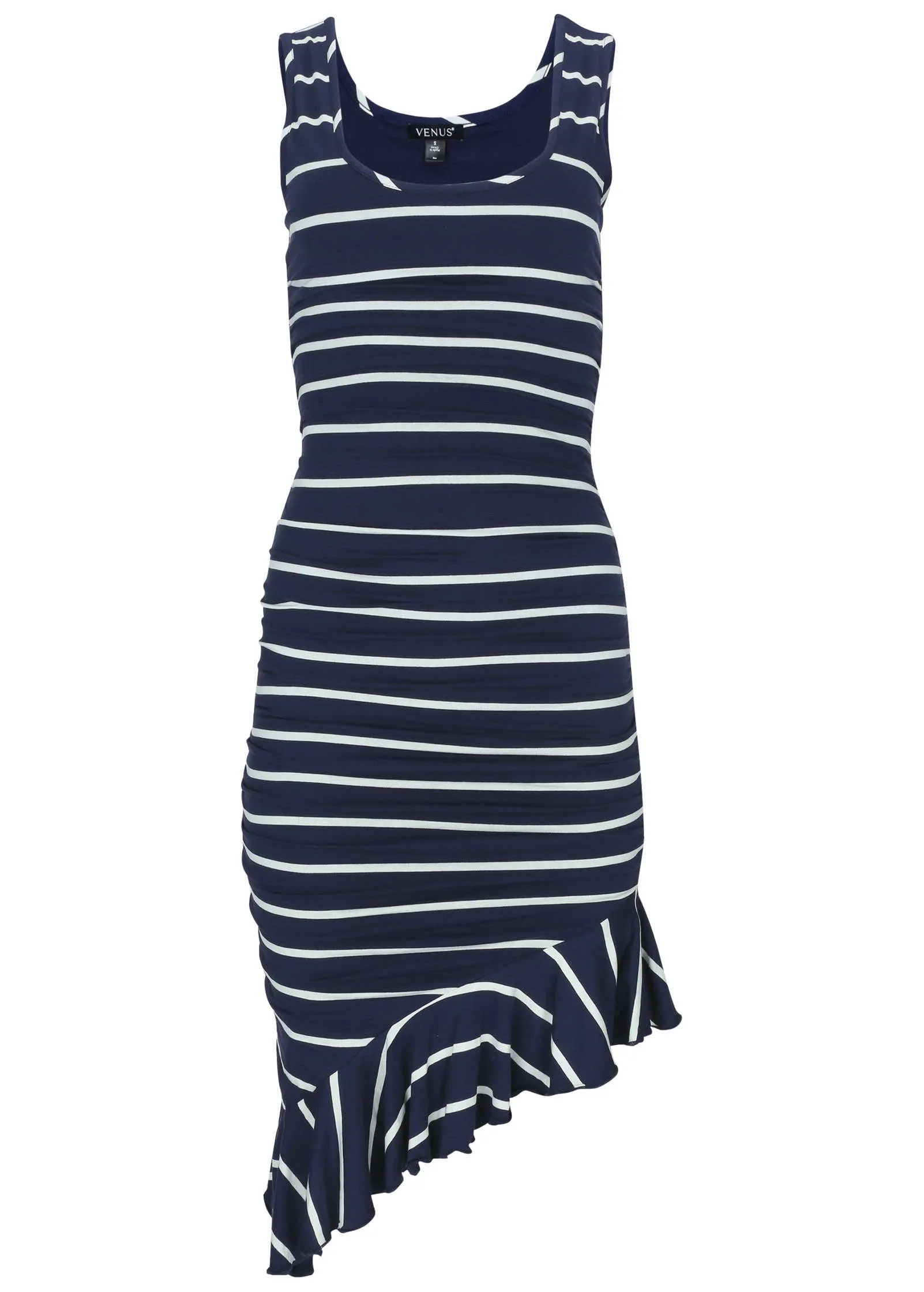 Ruffle Hem High-Low Dress - Navy & White