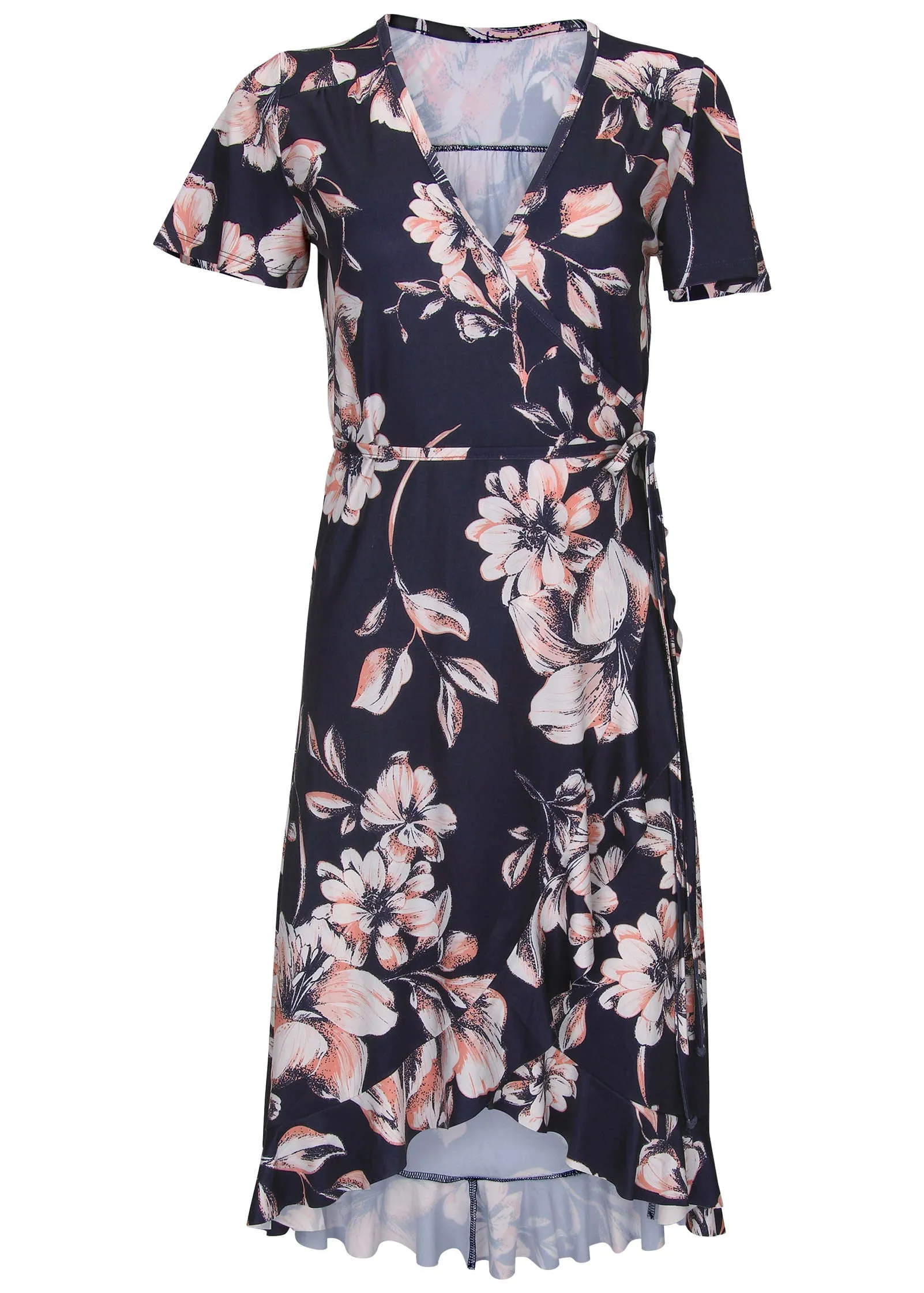 Ruffle Hem Wrap Dress - Amorous Floral