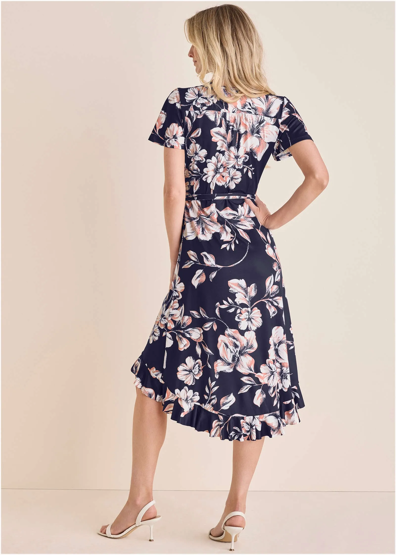 Ruffle Hem Wrap Dress - Amorous Floral