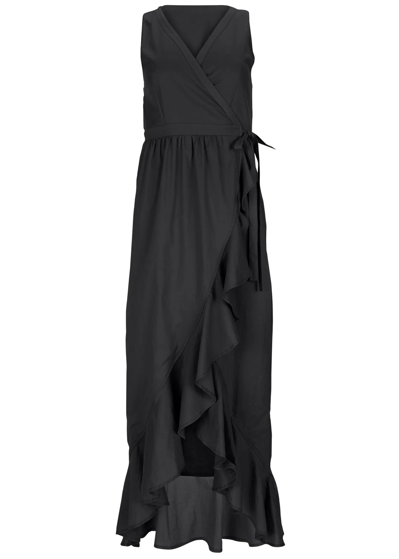 Ruffle High-Low Wrap Dress - Black