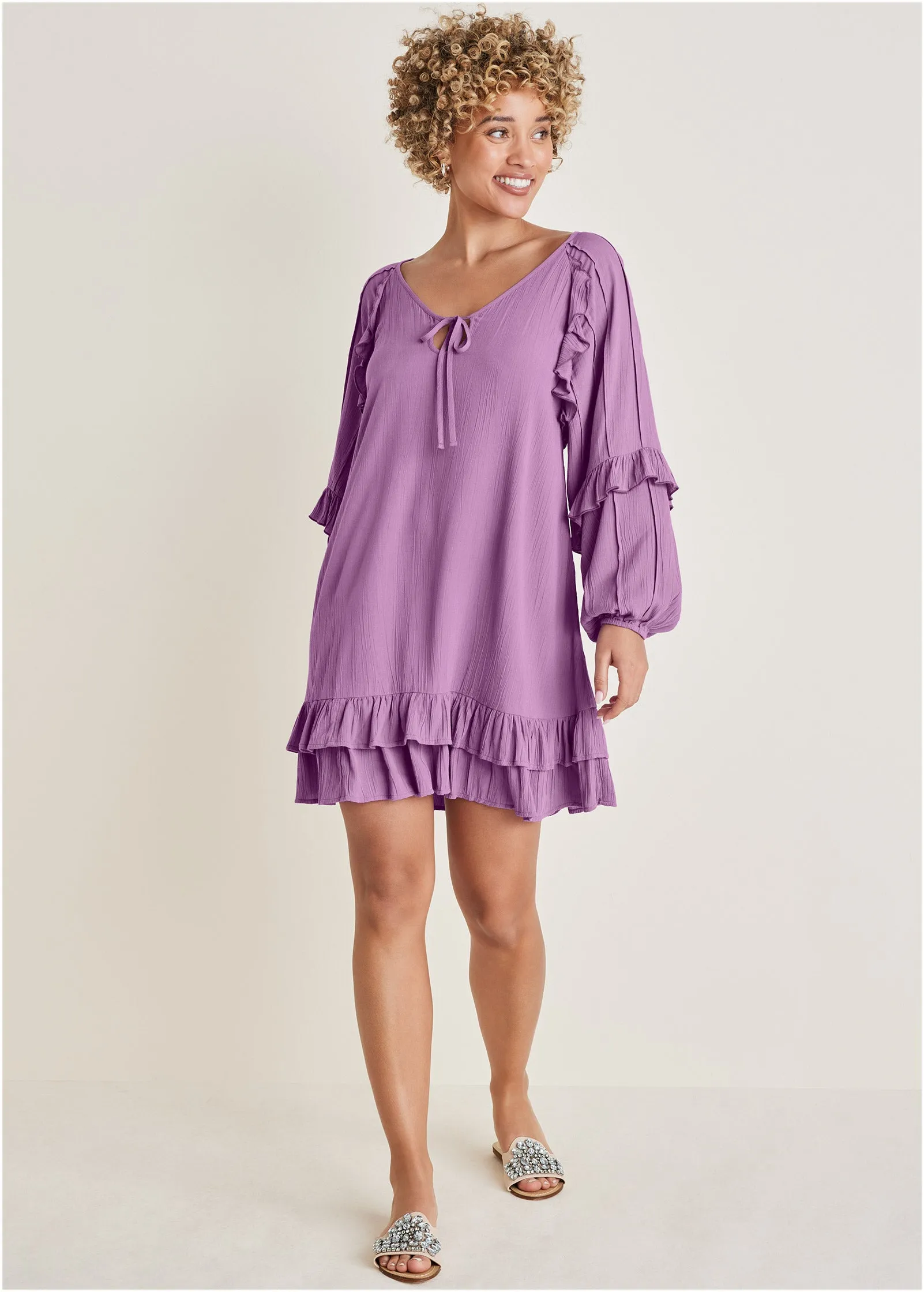 Ruffle Mini Dress - Purple