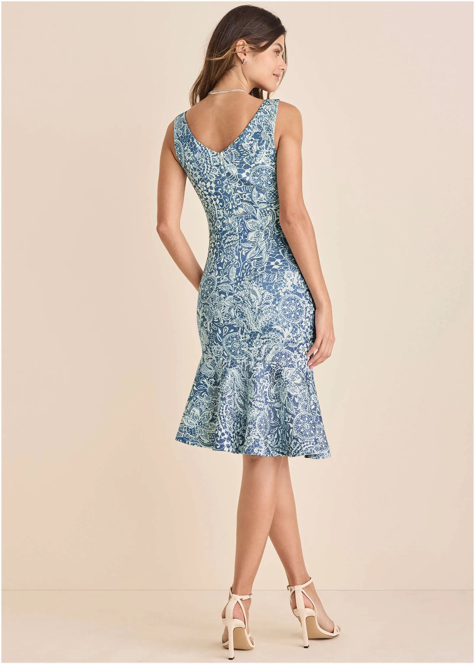 Ruffle Trim Detail Dress - Denim Anglaise Paisley