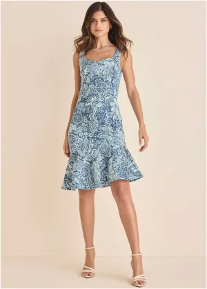 Ruffle Trim Detail Dress - Denim Anglaise Paisley