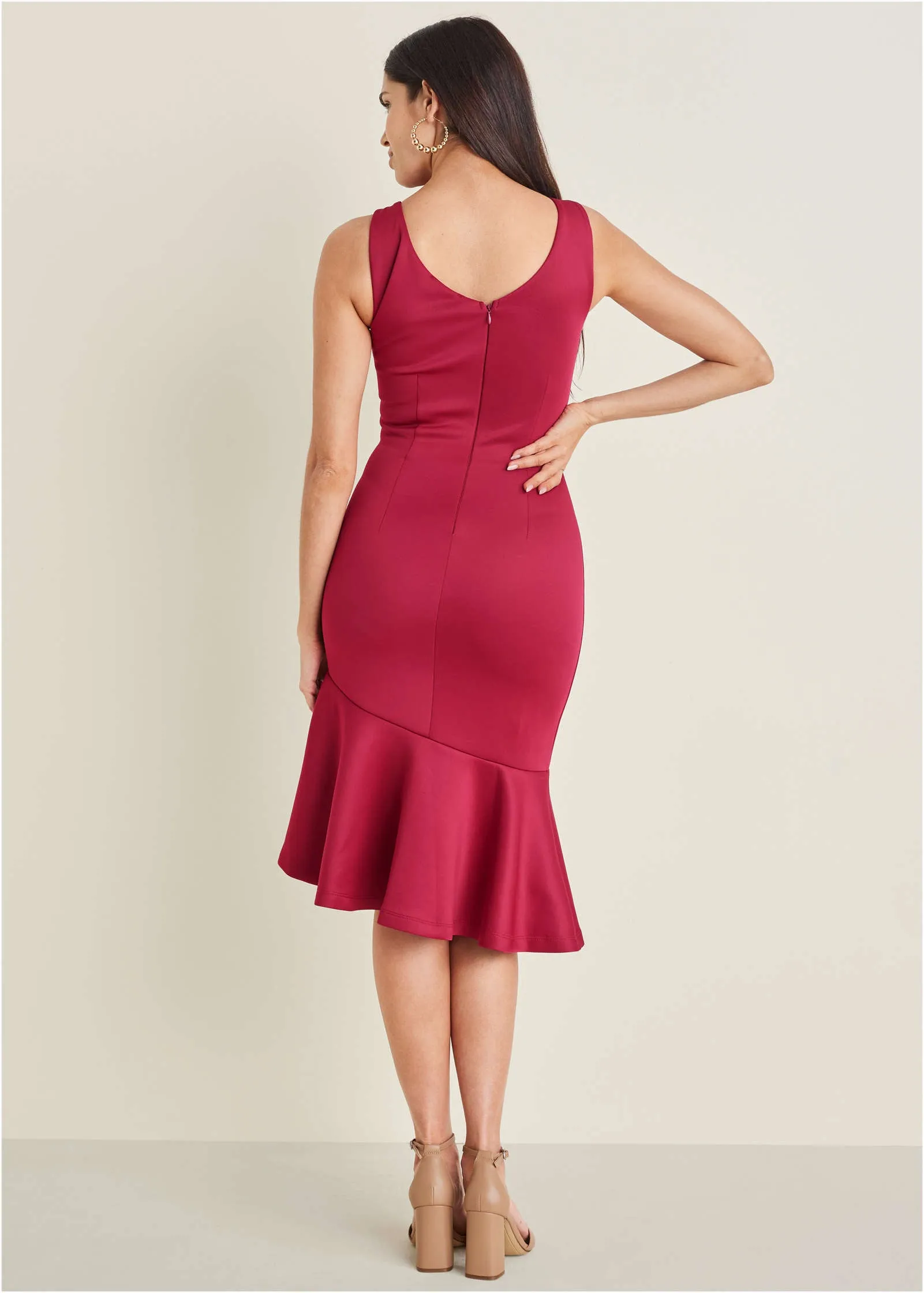 Ruffle Trim Detail Dress - Red