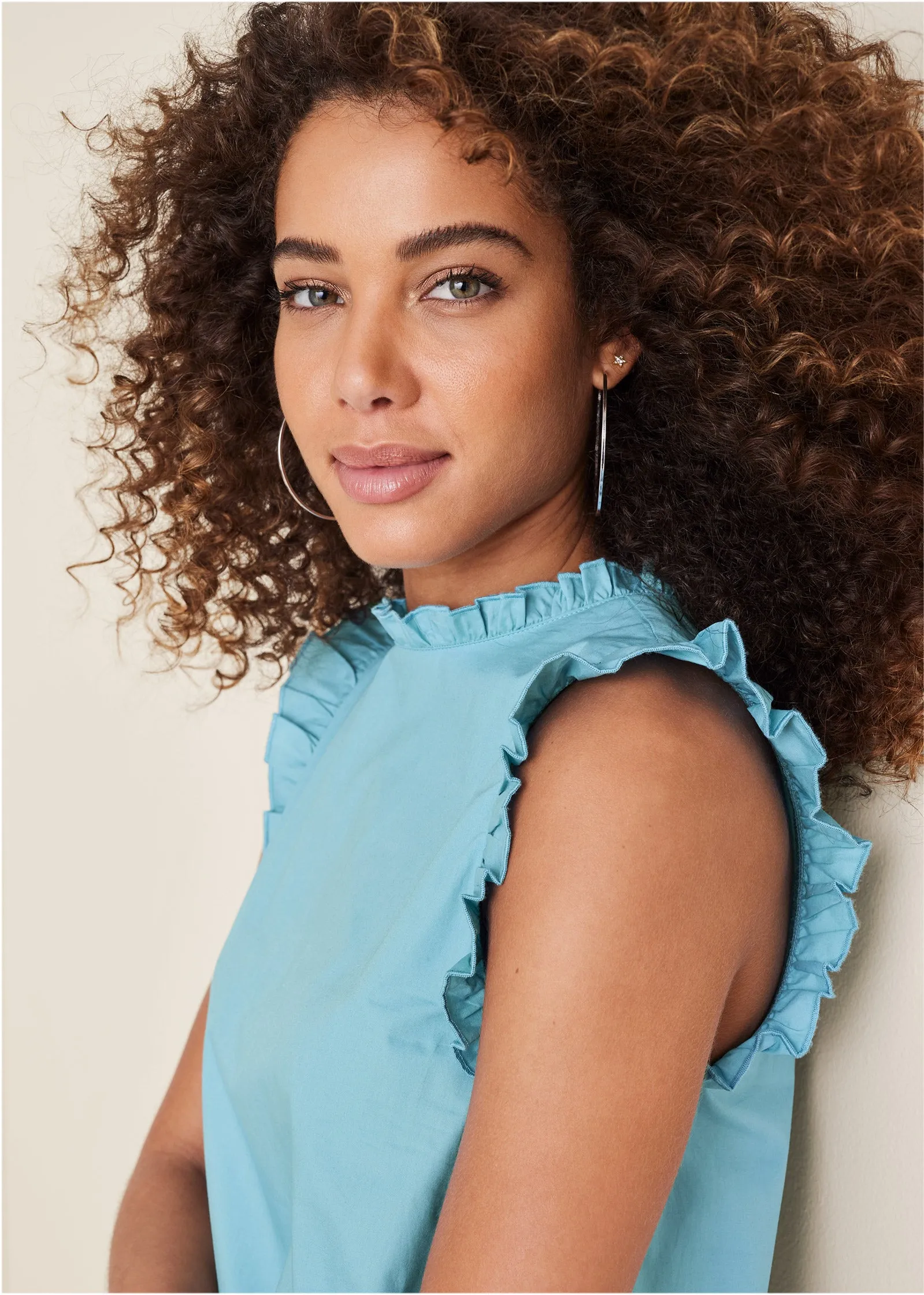 Ruffle Trim Mini Dress - Blue