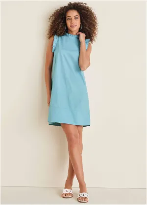 Ruffle Trim Mini Dress - Blue