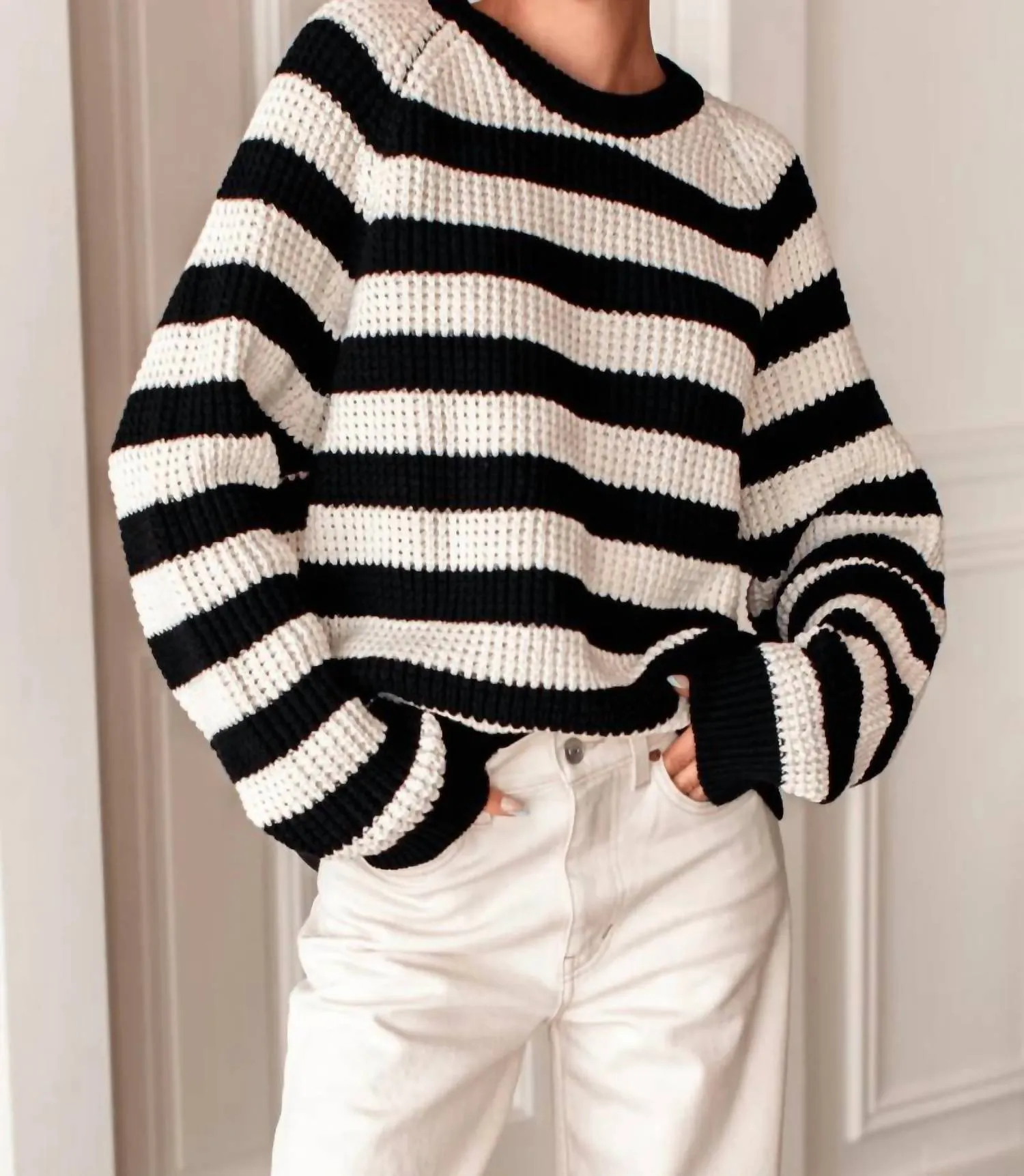 Ryan Heavy Sweater In Wide Stripe Black