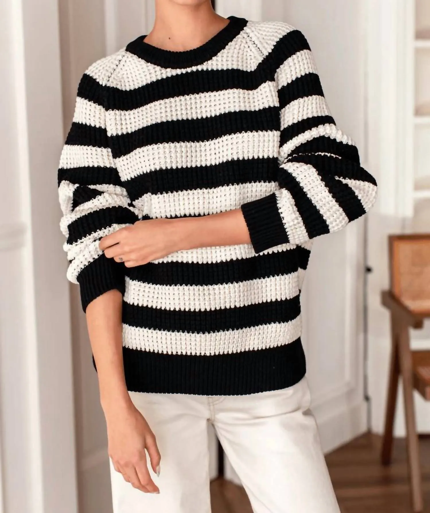 Ryan Heavy Sweater In Wide Stripe Black
