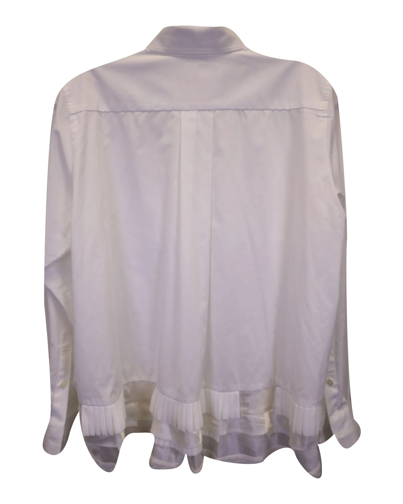 Sacai Button-Down with Pleated Hem in White Polyester