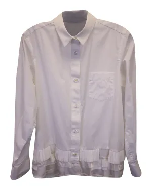 Sacai Button-Down with Pleated Hem in White Polyester