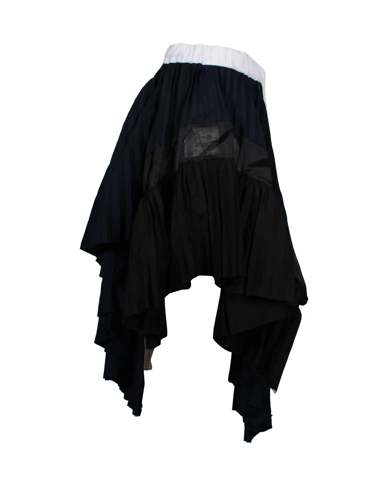Sacai Lace Pleated Asymmetric Deconstructed Skirt in Multicolor Cotton Blend