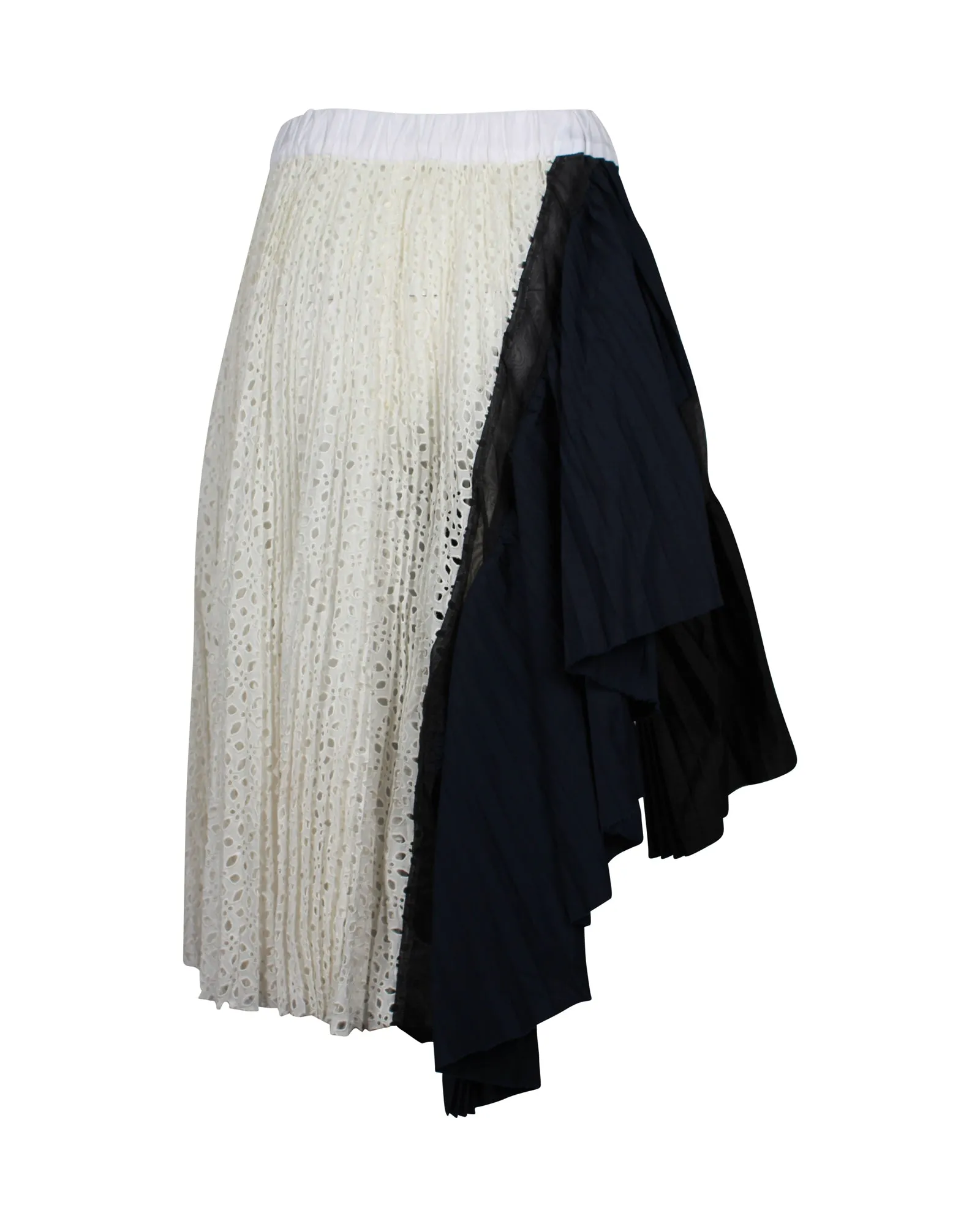 Sacai Lace Pleated Asymmetric Deconstructed Skirt in Multicolor Cotton Blend