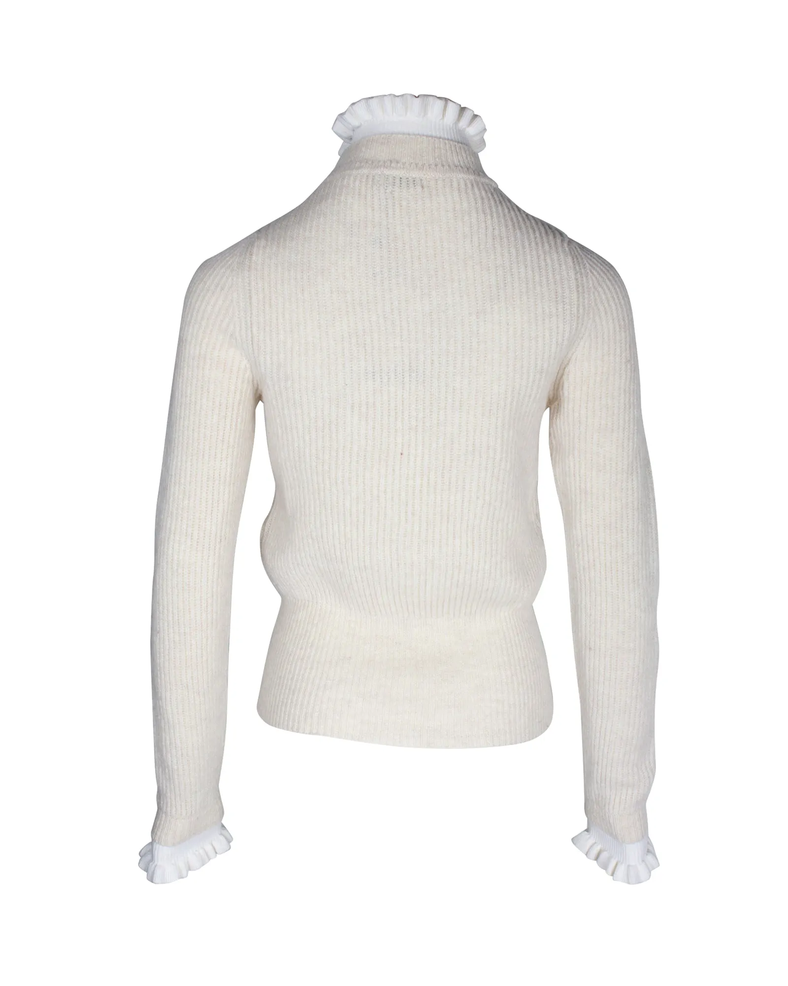 Sandro Miles Ruffled Collar & Cuffs Sweater In Cream Wool