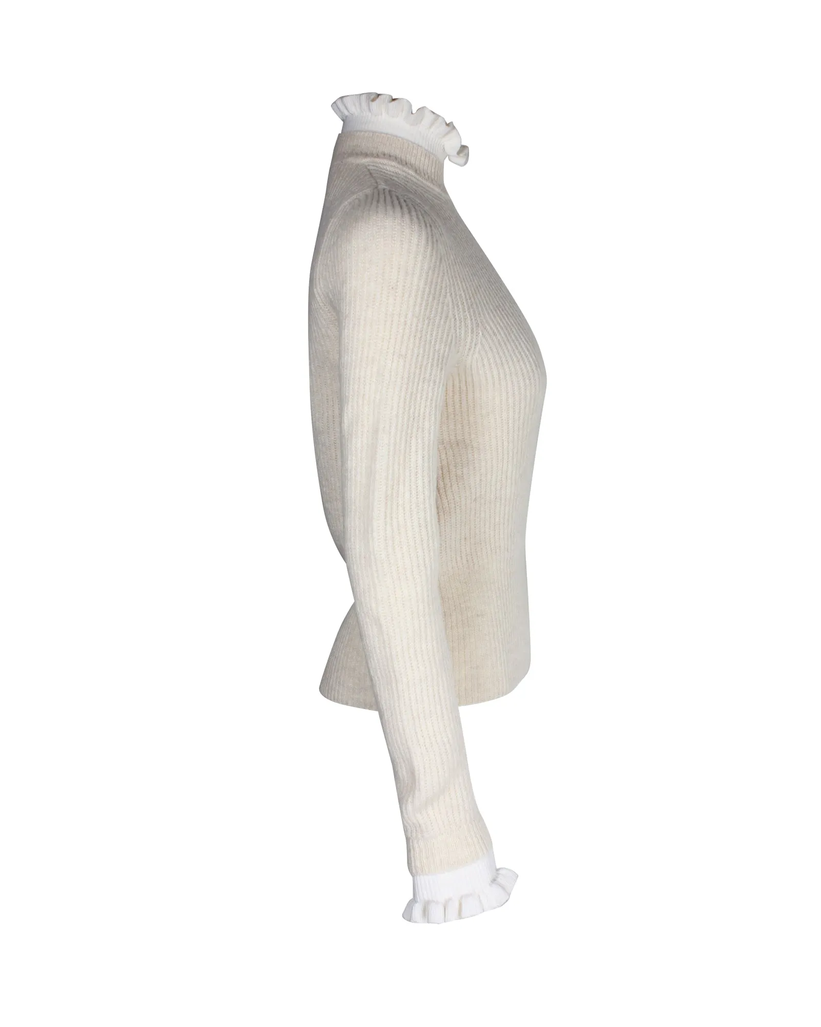 Sandro Miles Ruffled Collar & Cuffs Sweater In Cream Wool