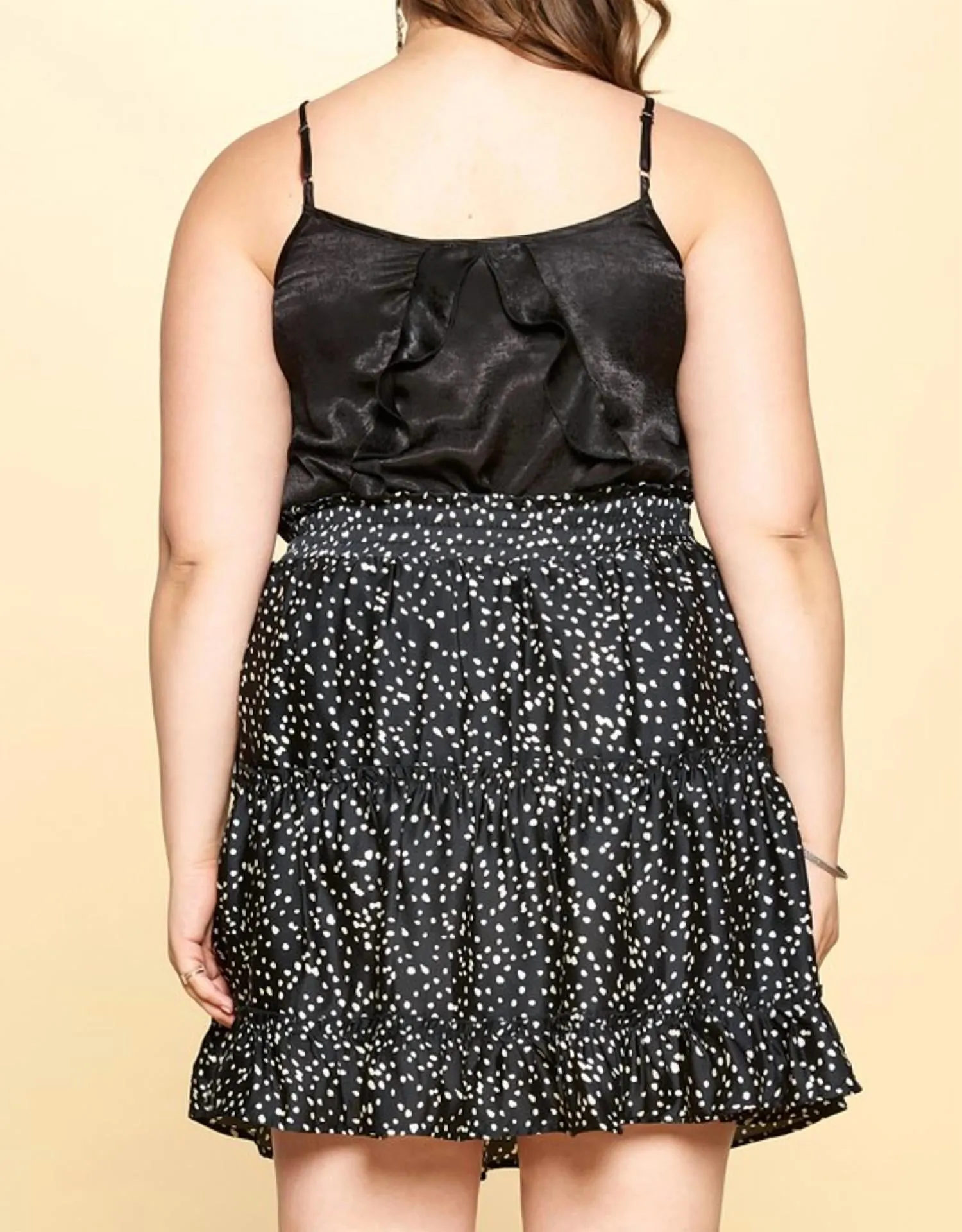 Satin Tiered Mini Skirt - Plus In Black