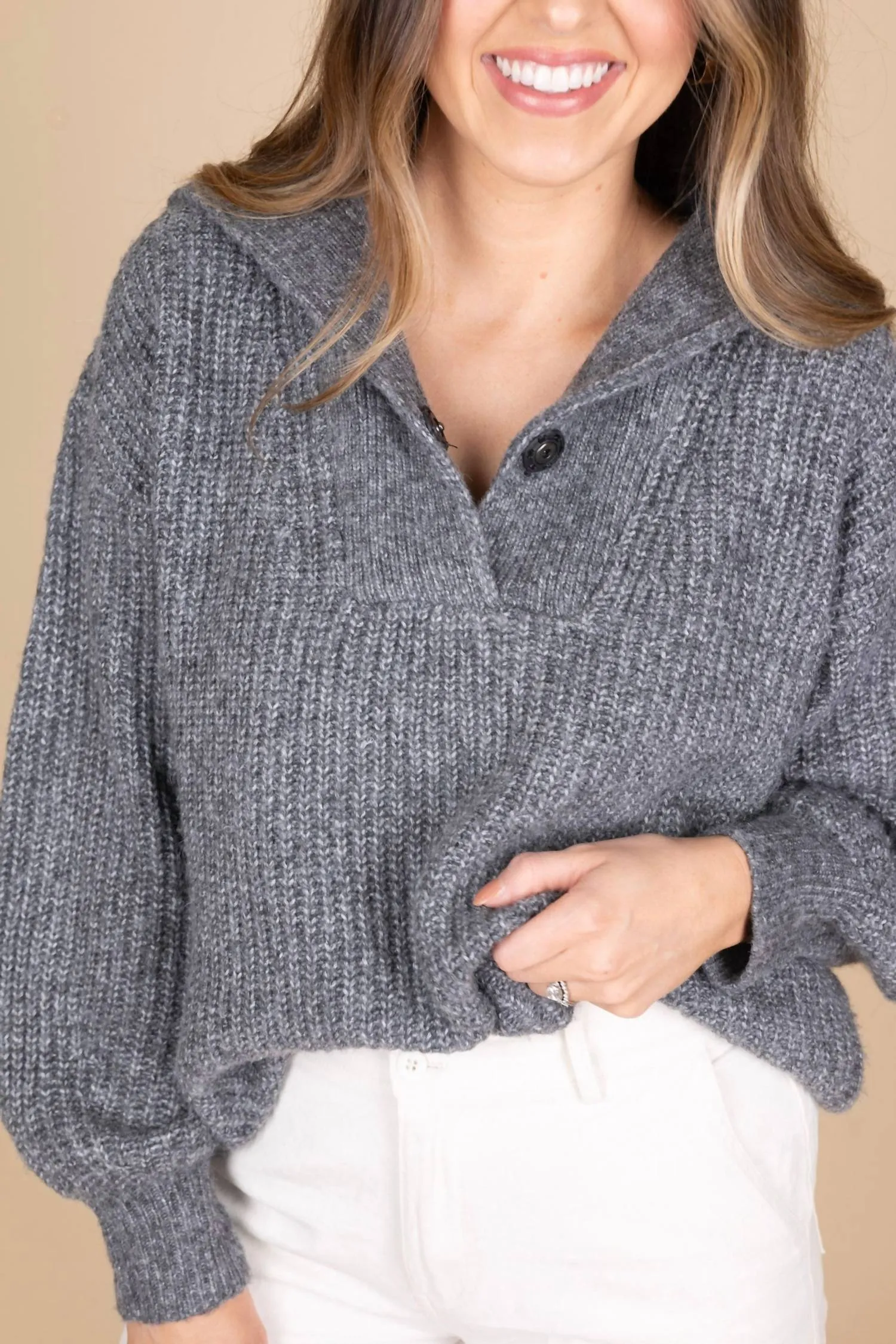 Sawyer Collared Sweater In Grey