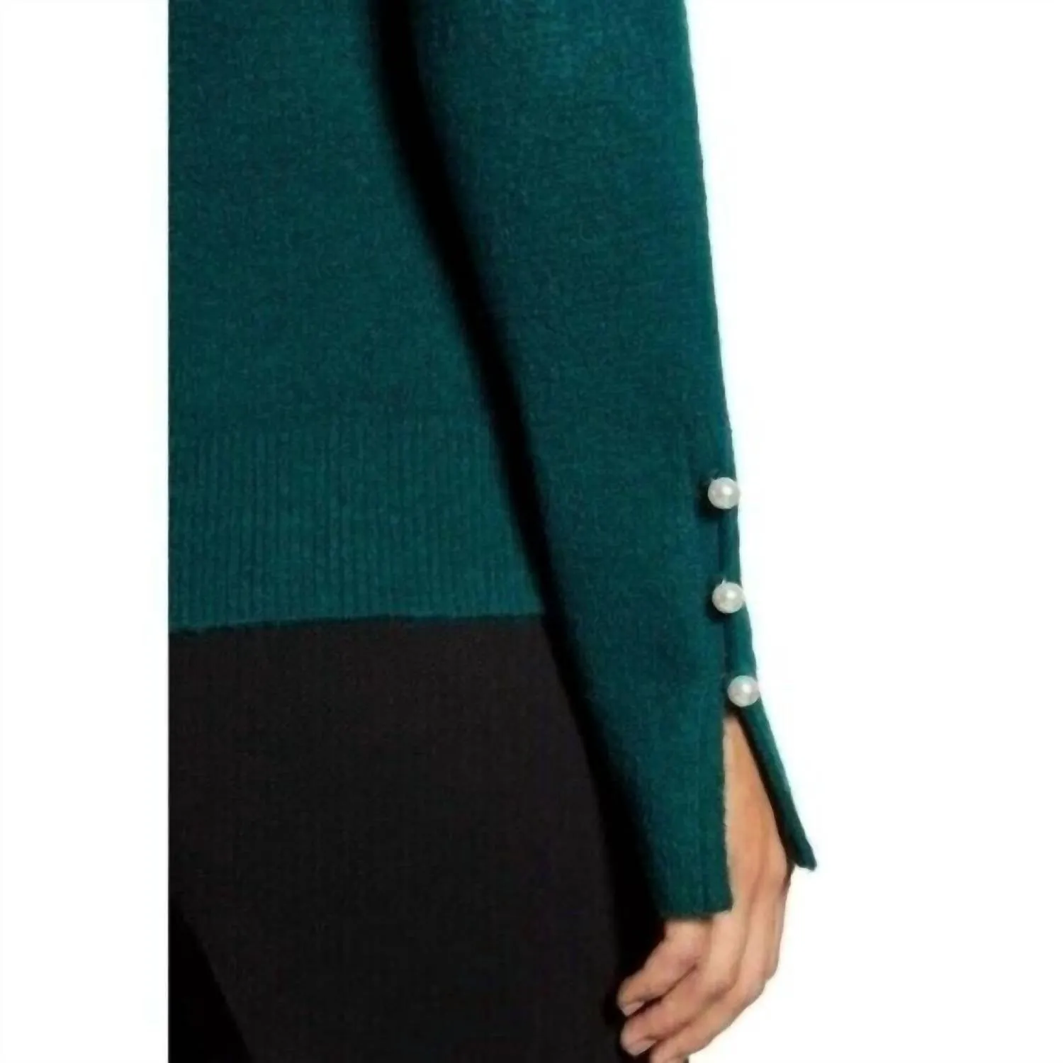 Scallop Crew Neck Sleeve Pullover Sweater In Green