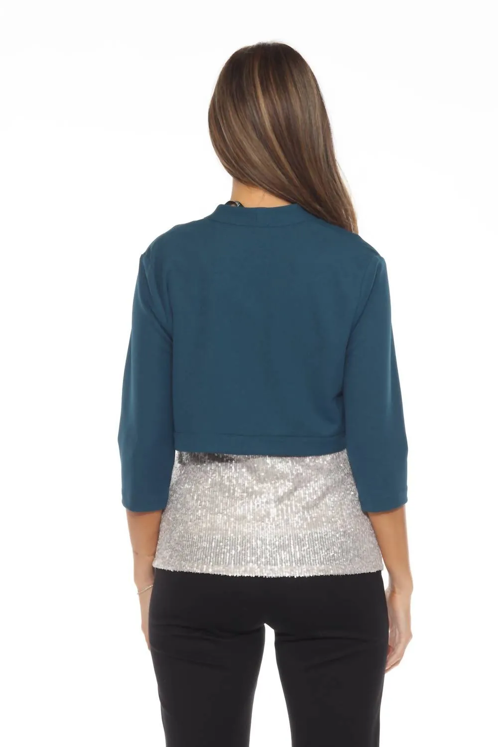 Scuba Crepe 3/4 Sleeves Fitted Bolero In Twilight