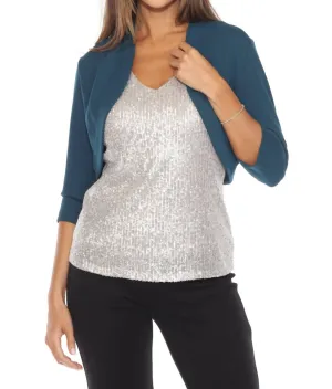Scuba Crepe 3/4 Sleeves Fitted Bolero In Twilight