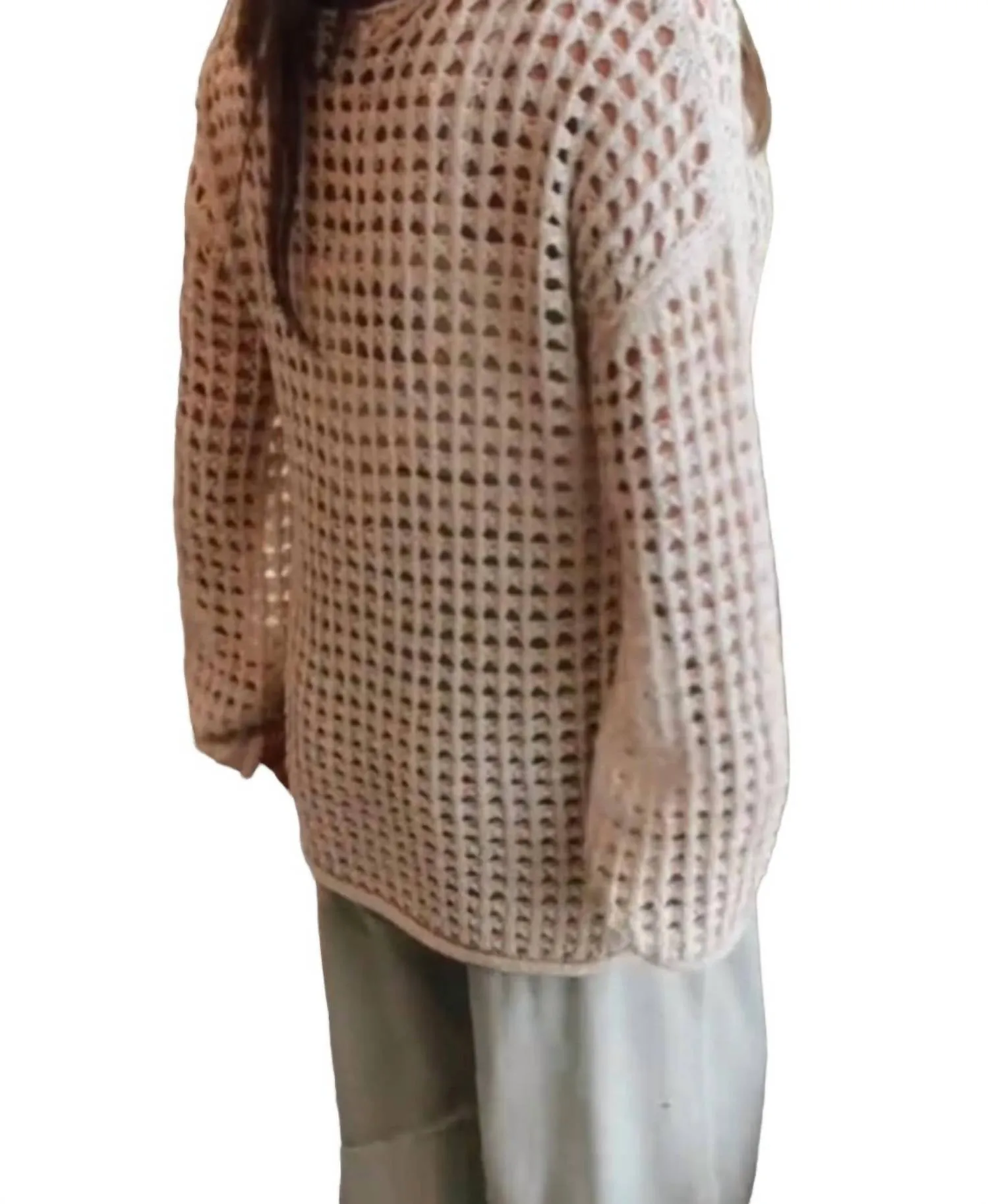 Seaside Crochet Crew Neck Sweater In Natural