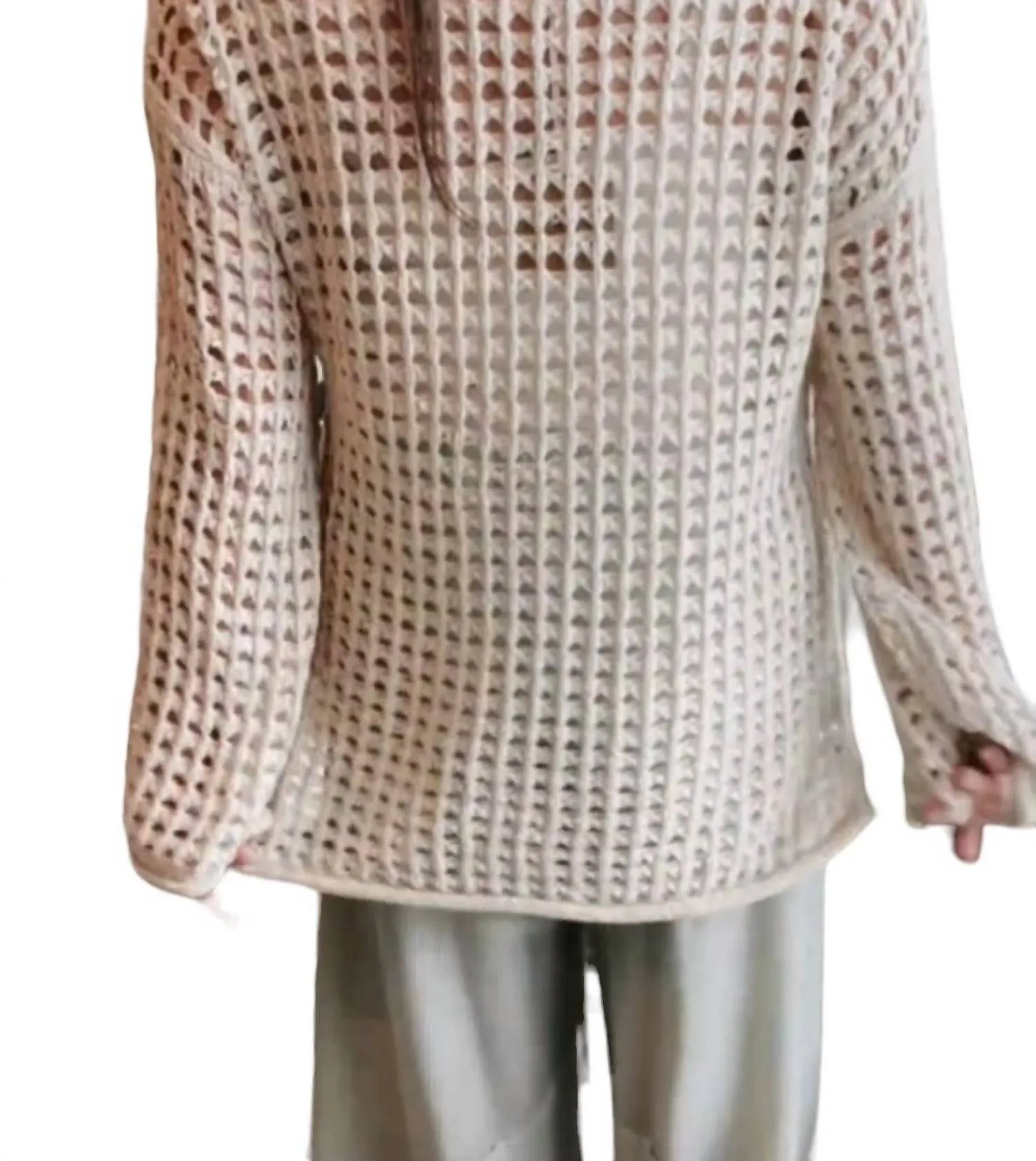 Seaside Crochet Crew Neck Sweater In Natural