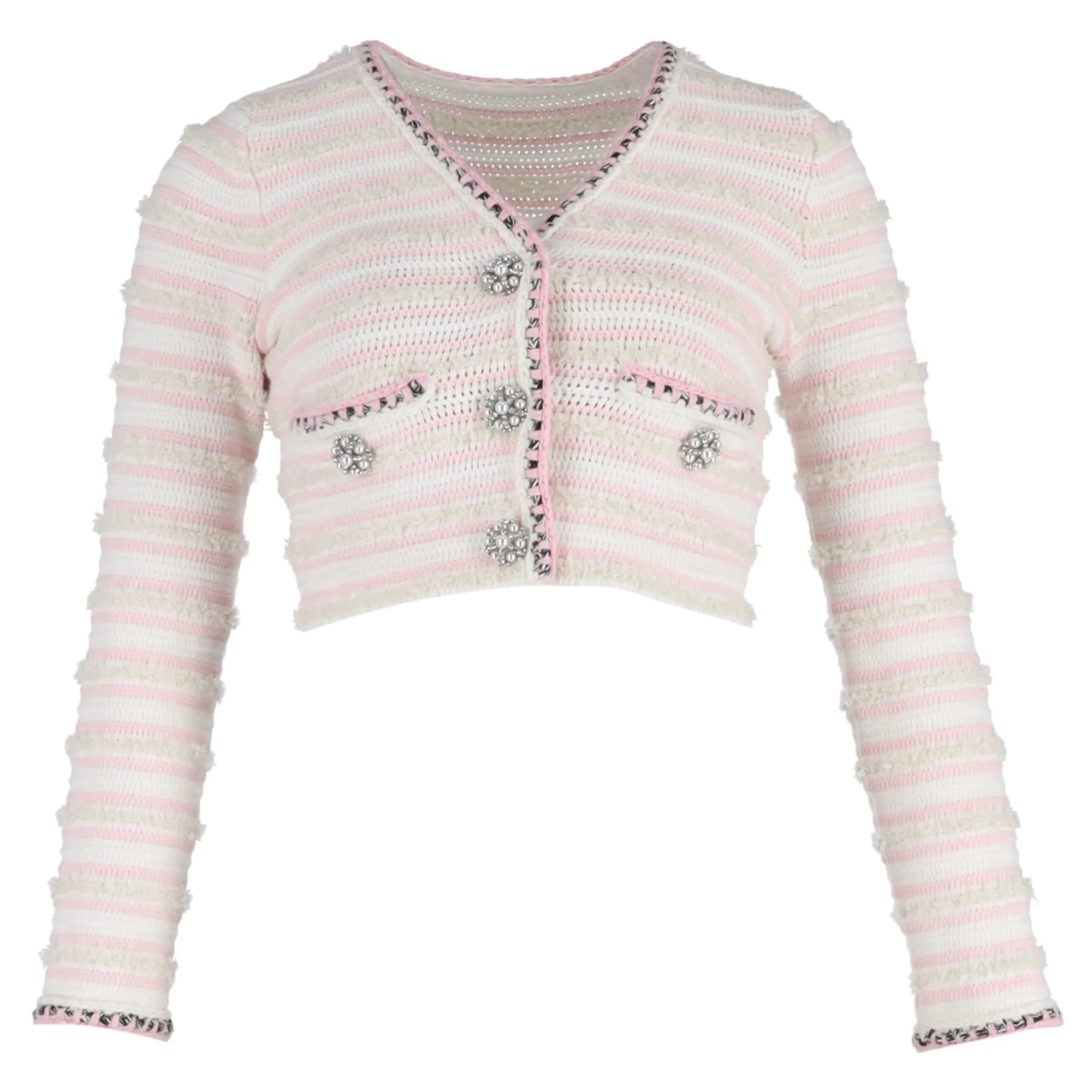 Self-Portrait Cropped Embellished Cardigan in Multicolor Cotton