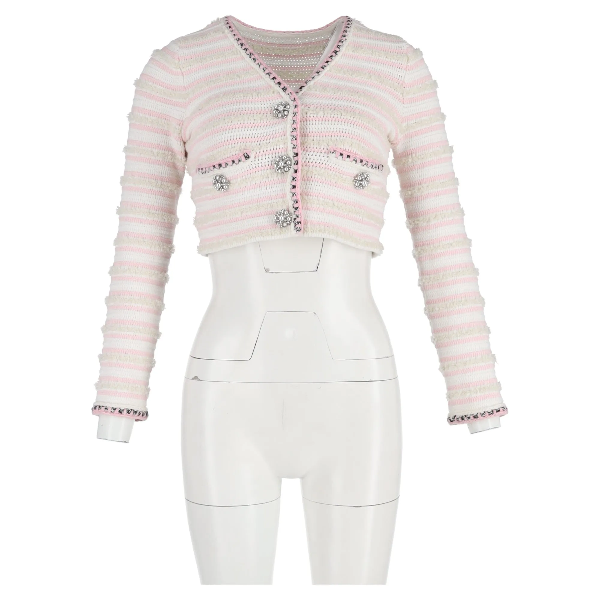 Self-Portrait Cropped Embellished Cardigan in Multicolor Cotton