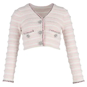 Self-Portrait Cropped Embellished Cardigan in Multicolor Cotton