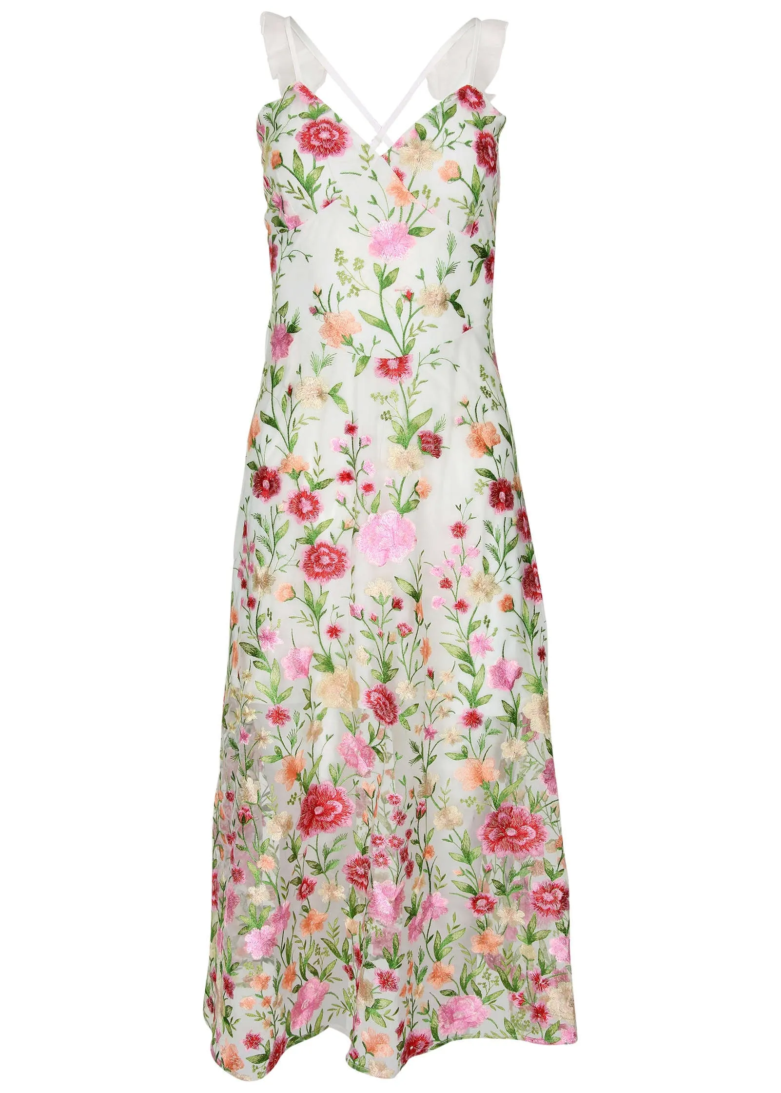 Sheer Embroidered Maxi  - White Multi