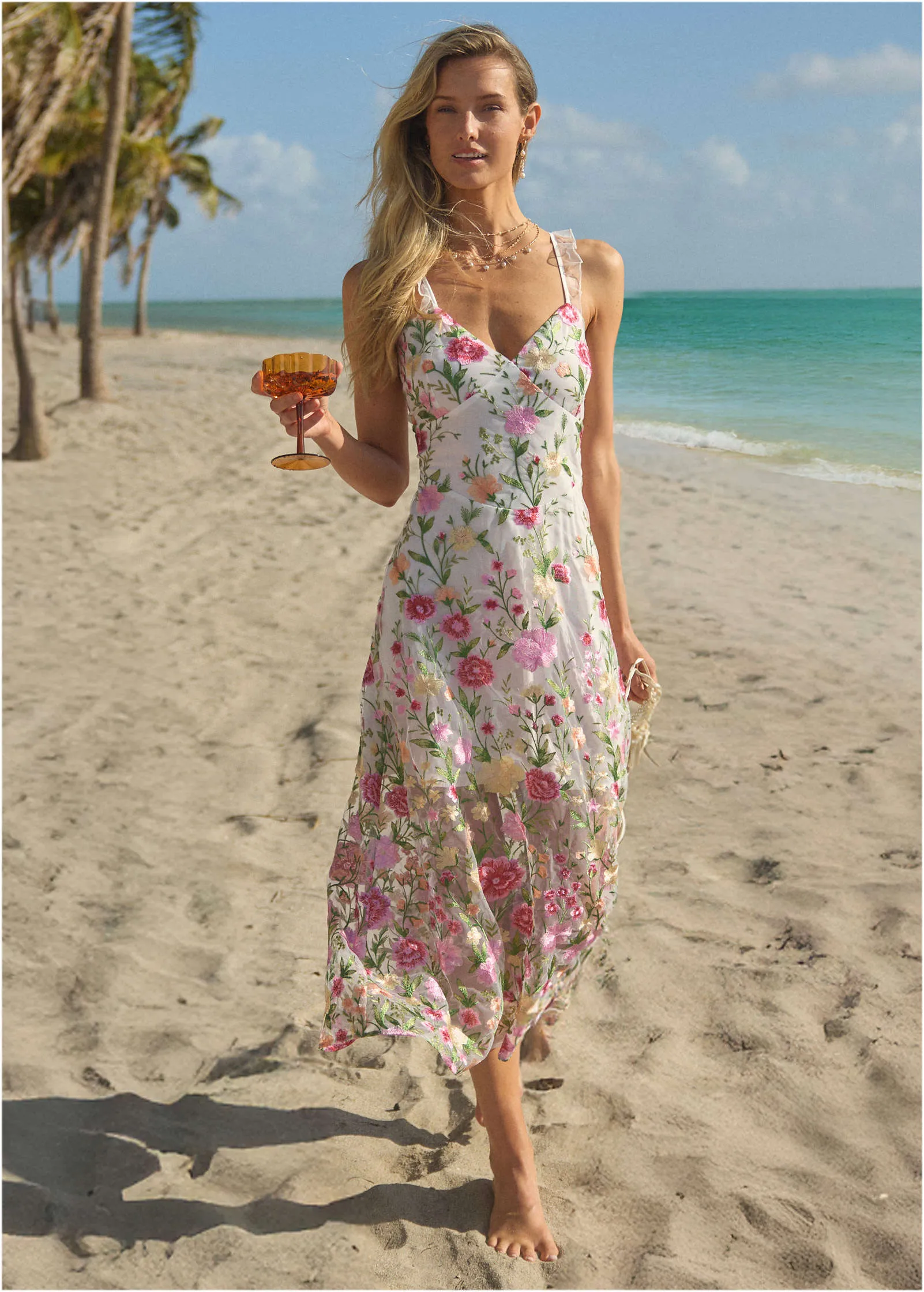 Sheer Embroidered Maxi  - White Multi