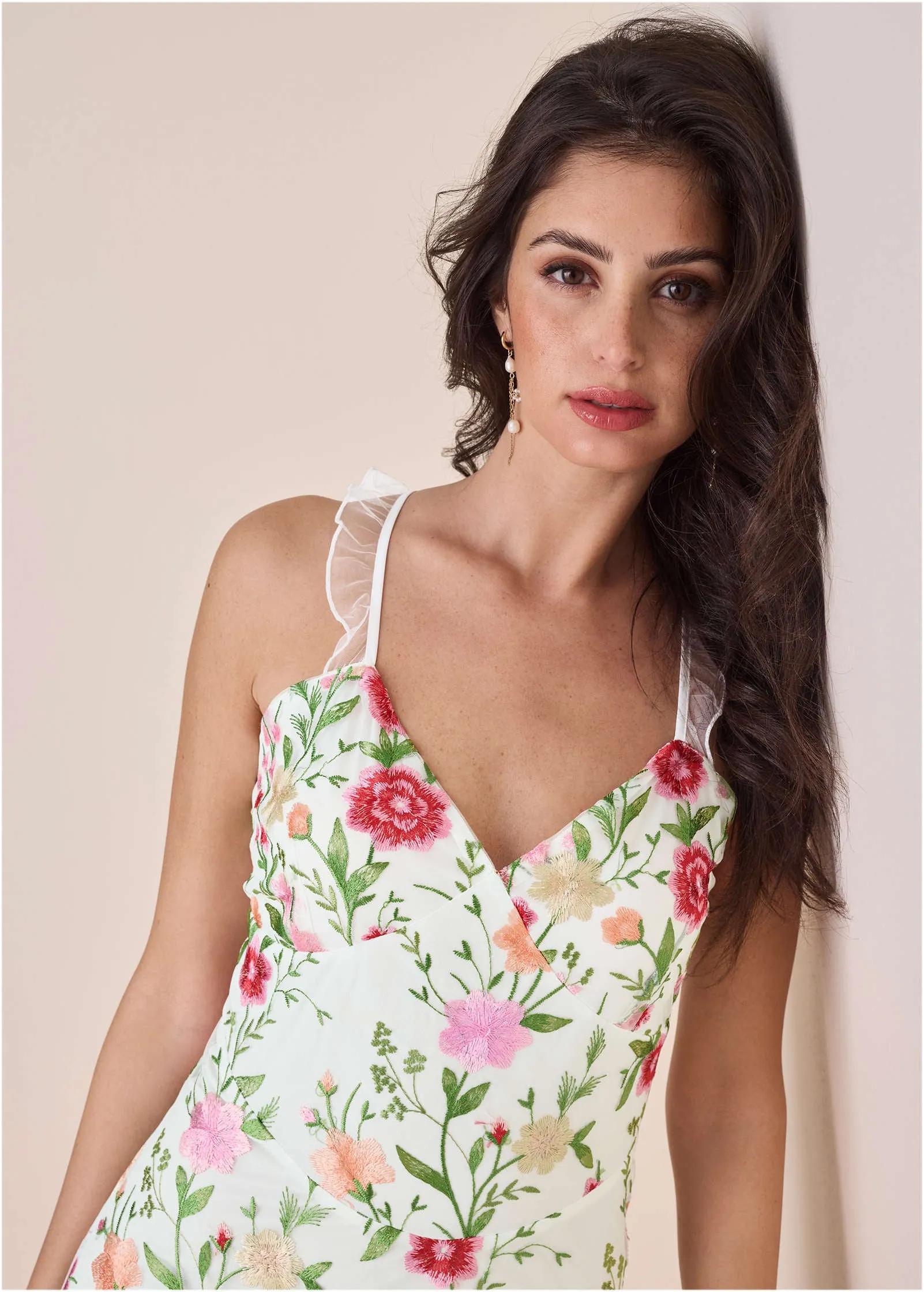 Sheer Embroidered Maxi  - White Multi