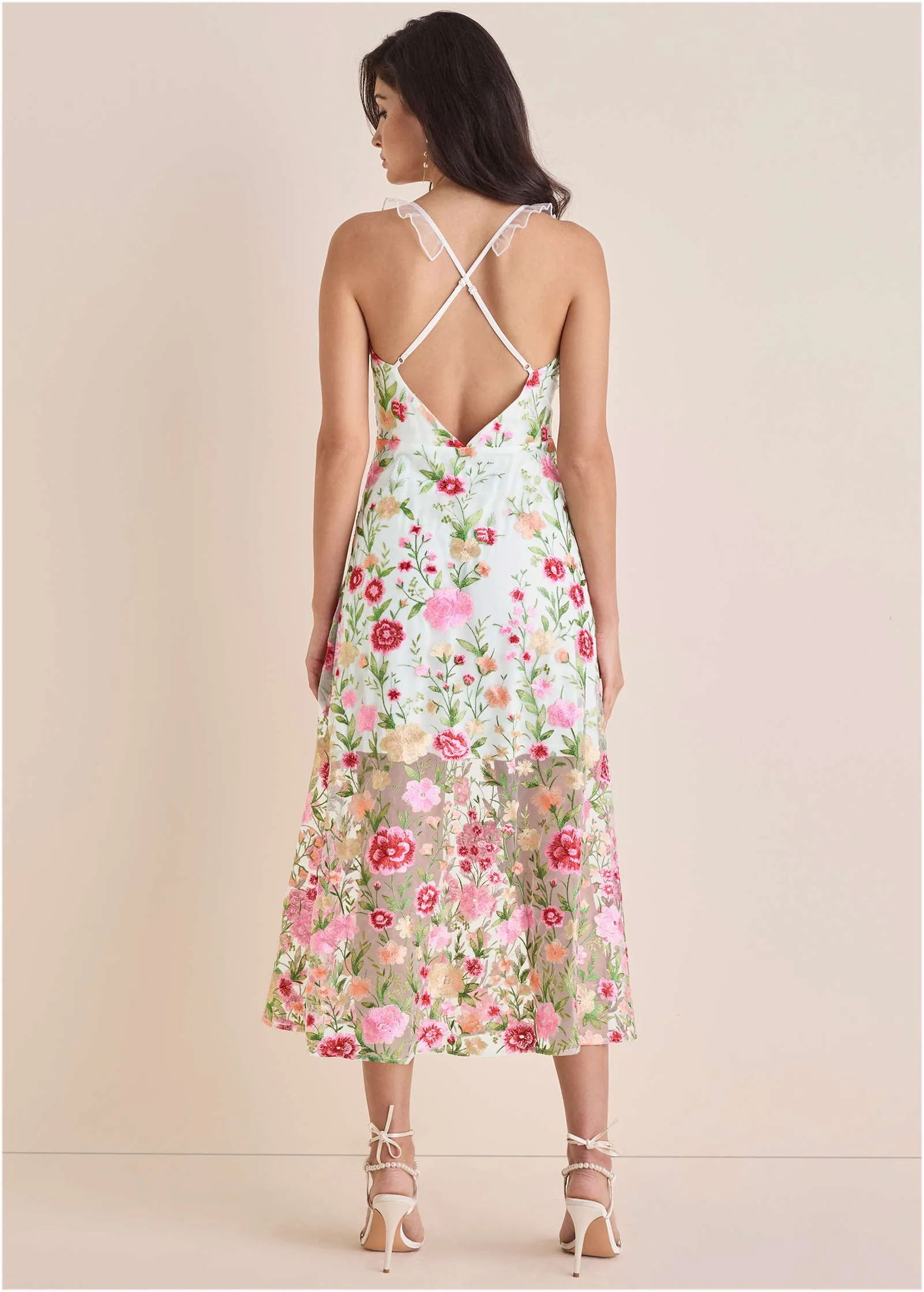 Sheer Embroidered Maxi  - White Multi