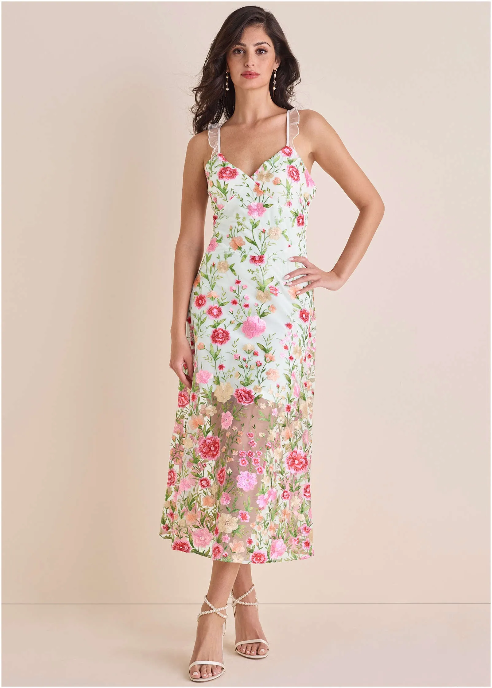 Sheer Embroidered Maxi  - White Multi