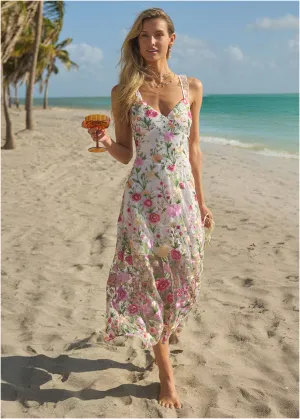 Sheer Embroidered Maxi  - White Multi