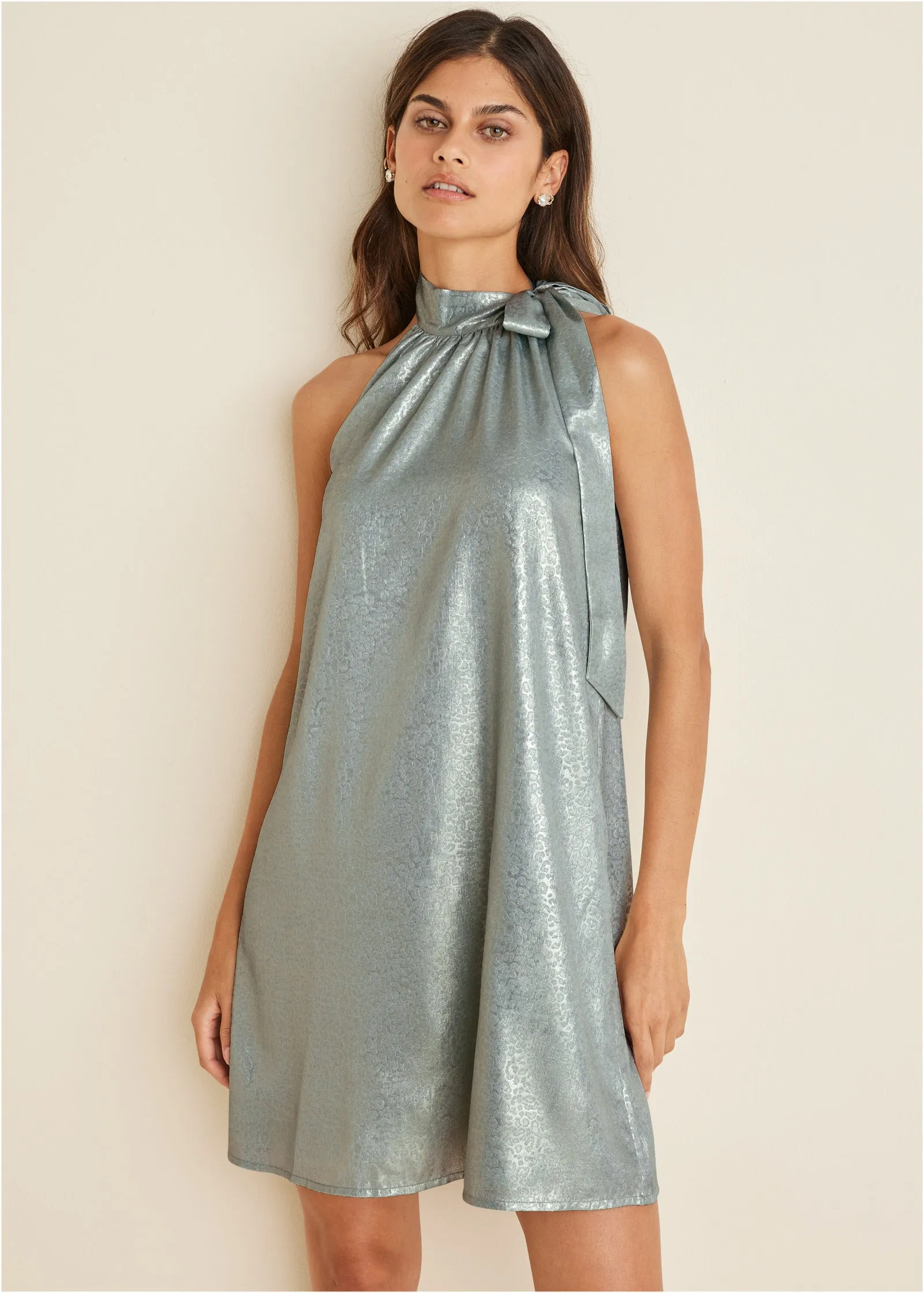 Shimmer Jacquard Mini Dress - Seafoam